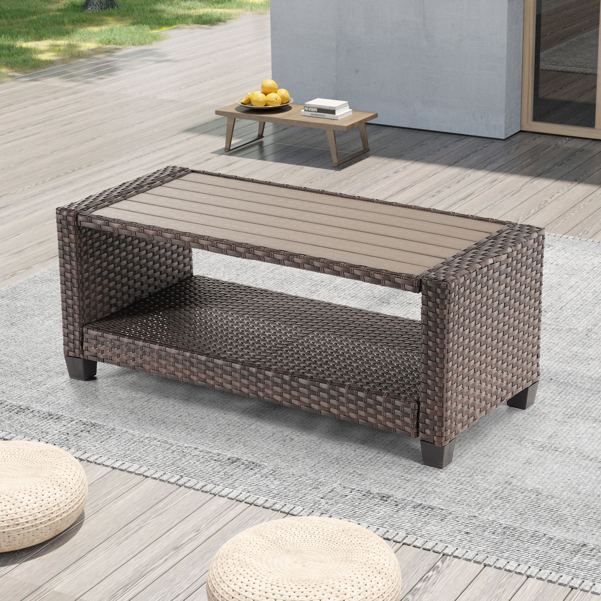 ACEGOSES Skytop Rectangle Wicker Outdoor Coffee Table 20.1 in W x 45.3 in L in the Patio Tables department at Lowes