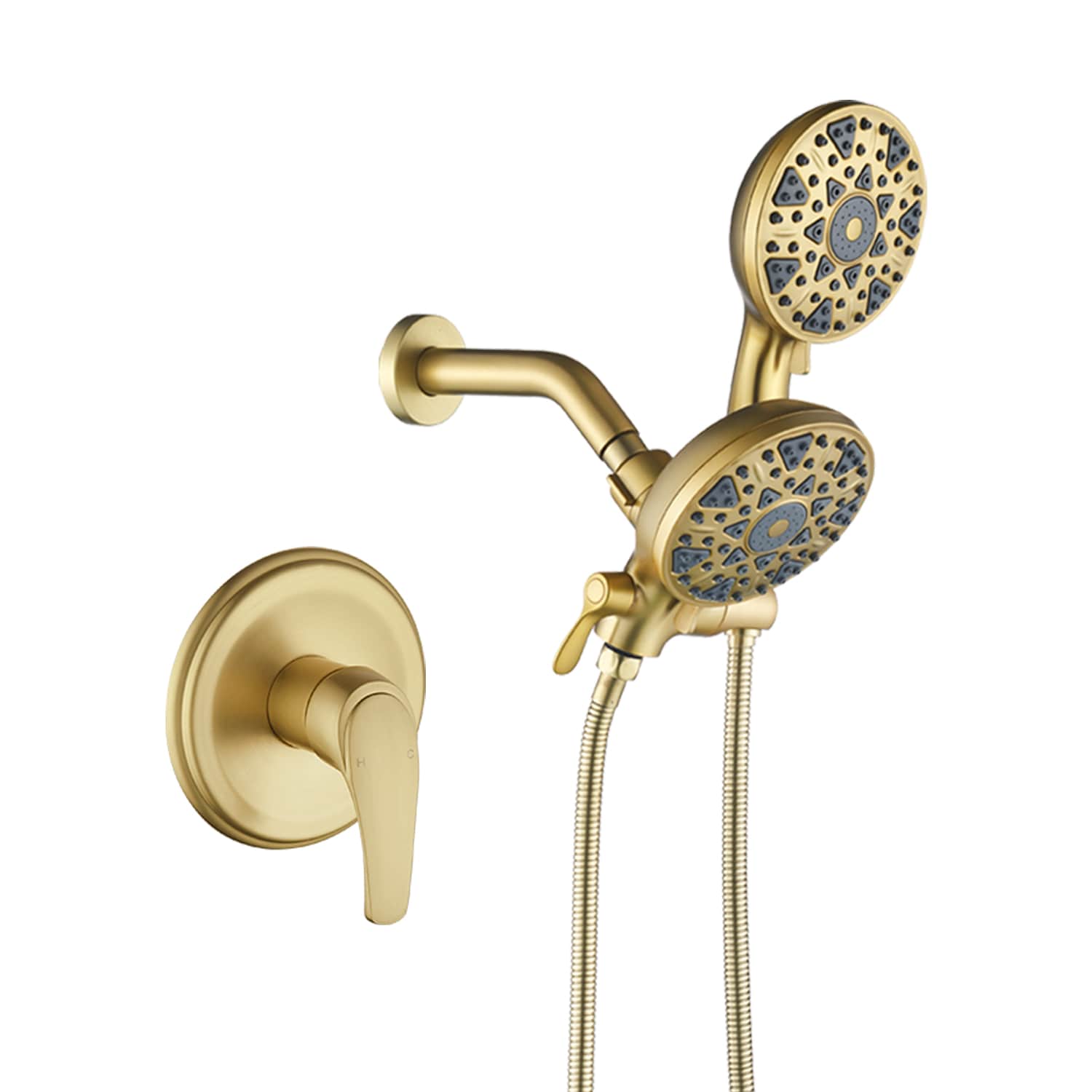 WELLFOR YBT1204HCH Brushed Gold 4.72-in Waterfall Dual Head Built-In Shower Faucet System with 3-way Diverter ( Pressure-balanced Valve Included )