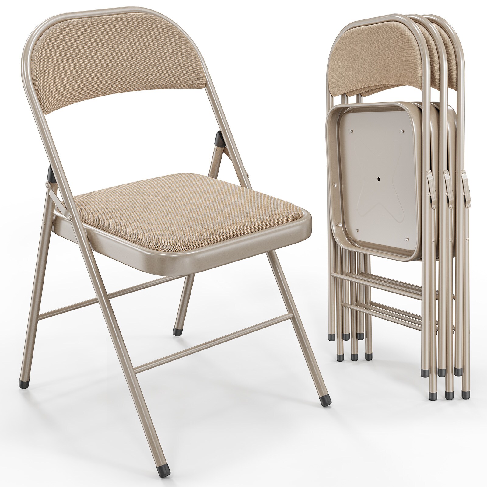 VINGLI - 4 Pack Metal Folding Chair with Padded Seats Metal Frame Fabric Seat and Back Capacity 3...
