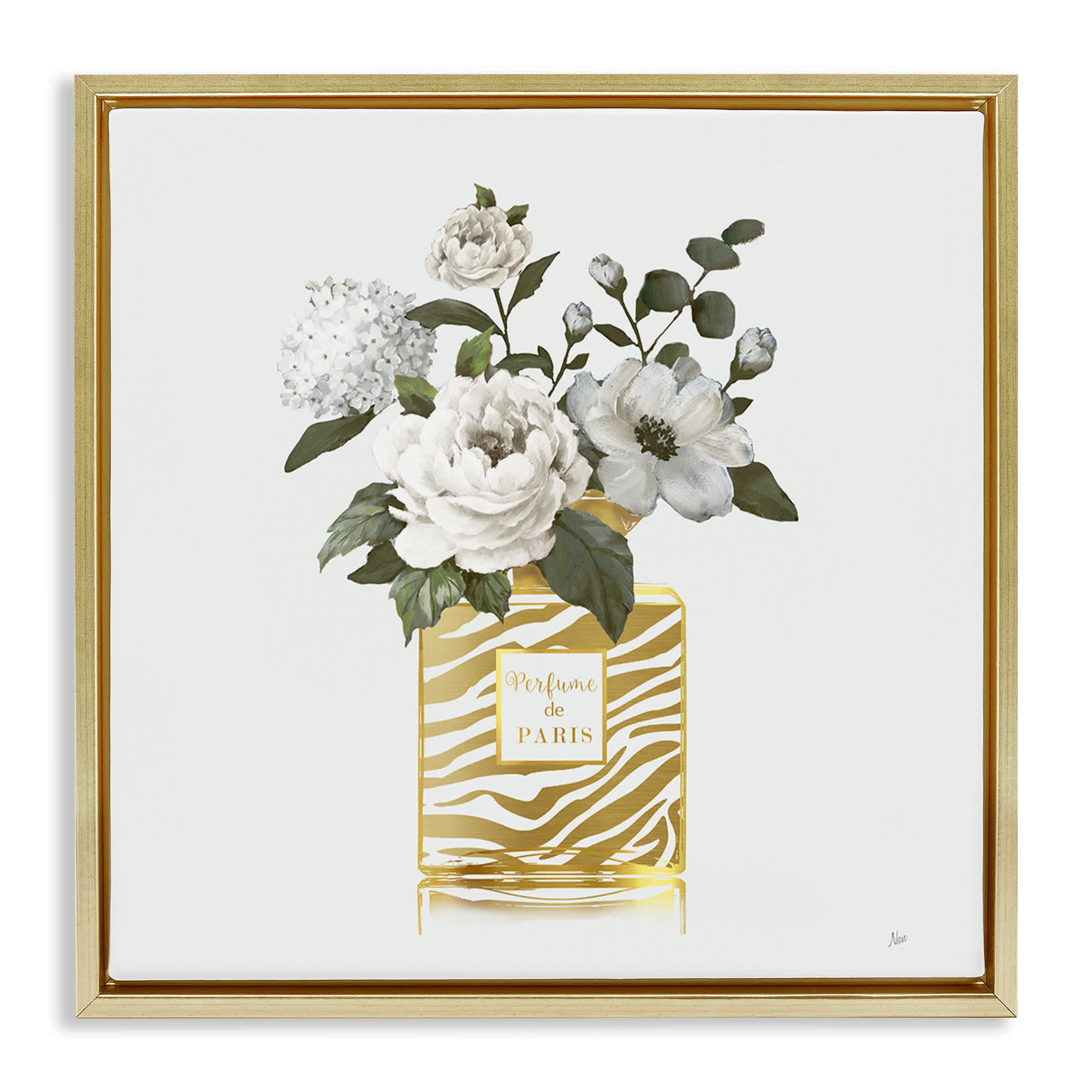 Stupell Industries BS-200-FFG-17X17 Chic Striped Perfume Bouquet Gold Framed Floater Canvas Wall Art By Nan 18 x 18