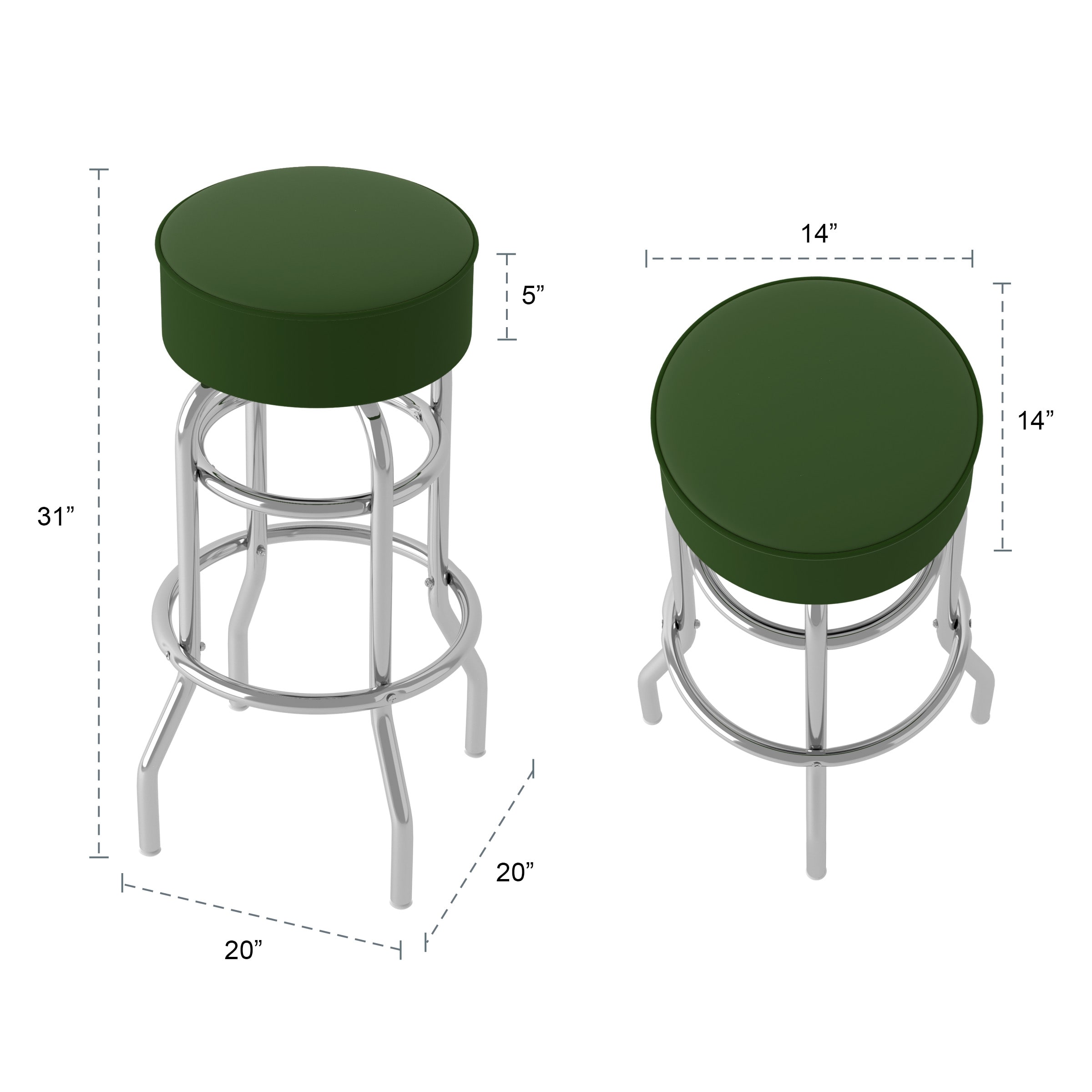 Modern Swivel Black Metal Bar Stool with Green Vinyl Cushion