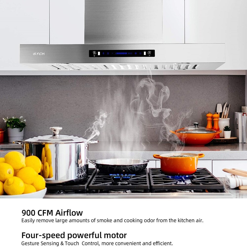 IKTCH 36Wall Mount Range Hood, 900 CFM Ducted/Ductless Range Hood with 4  Speed Fan, Durable Stainless Steel Range Hood 30 inch with Gesture Sensing  & Touch Control Making life Smarter IKP01-36 