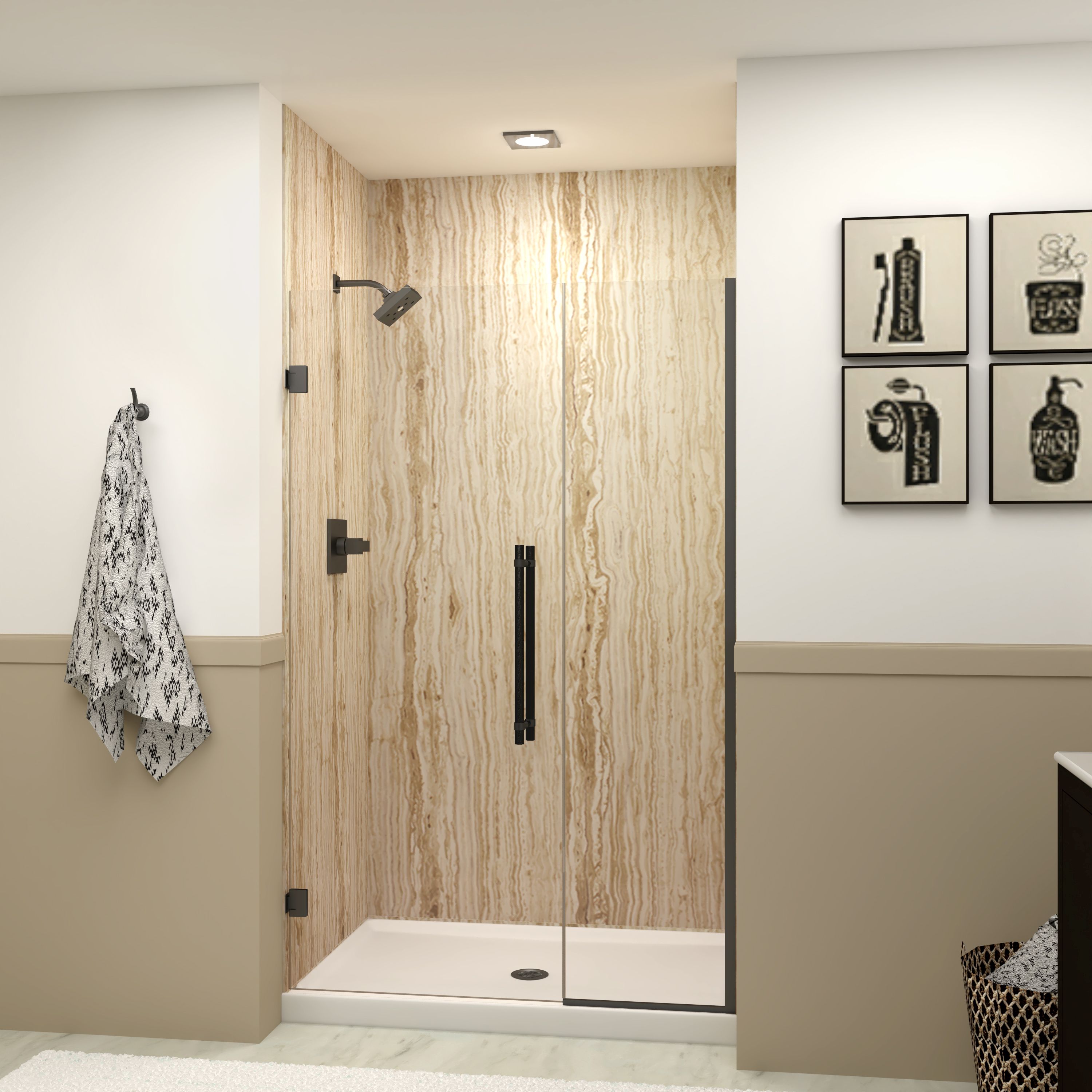 Transolid EHTB475297610C-BK-MB Elizabeth Matte Black 47-1/2-in to 48-in W x 76-in H Semi-frameless Standard Hinged Soft Close Shower door 5/16-in Thick Clear Glass