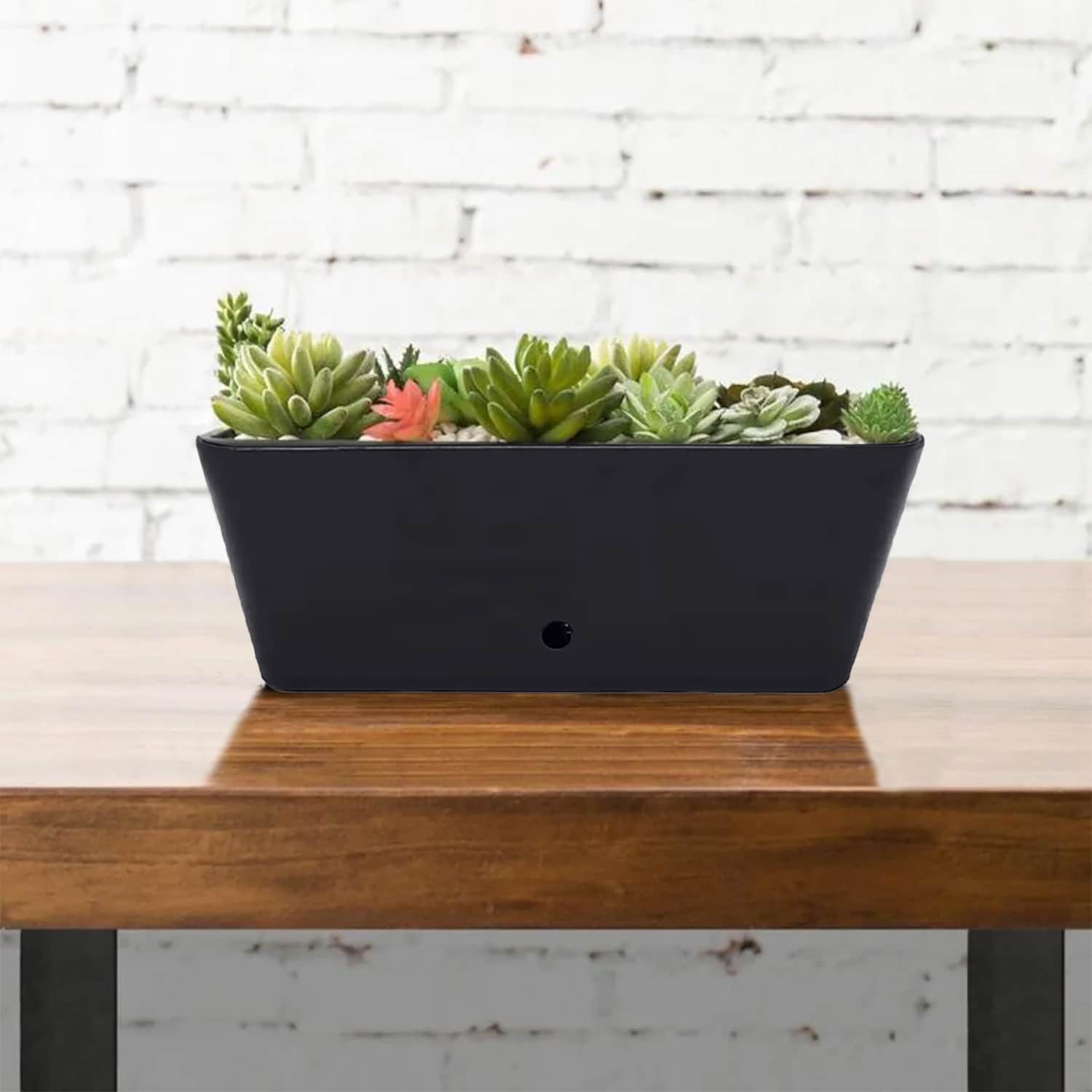  5-16003 Rectangle 16-in W x 6.5-in H x Black Bamboo Indoor/Outdoor with Self Watering Planter
