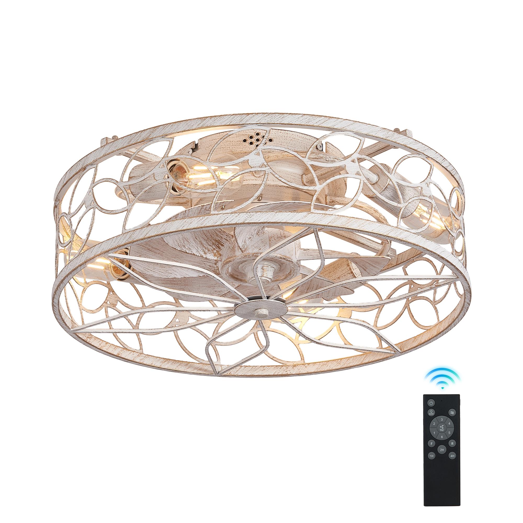 Bayfeve BFLCM-46415-CF Vintage Caged Ceiling Fan 18-in Outdoor Flush Mount White with ABS Blades Cage Ceiling Fan With Light - Remote Included ( 3 -Blade )