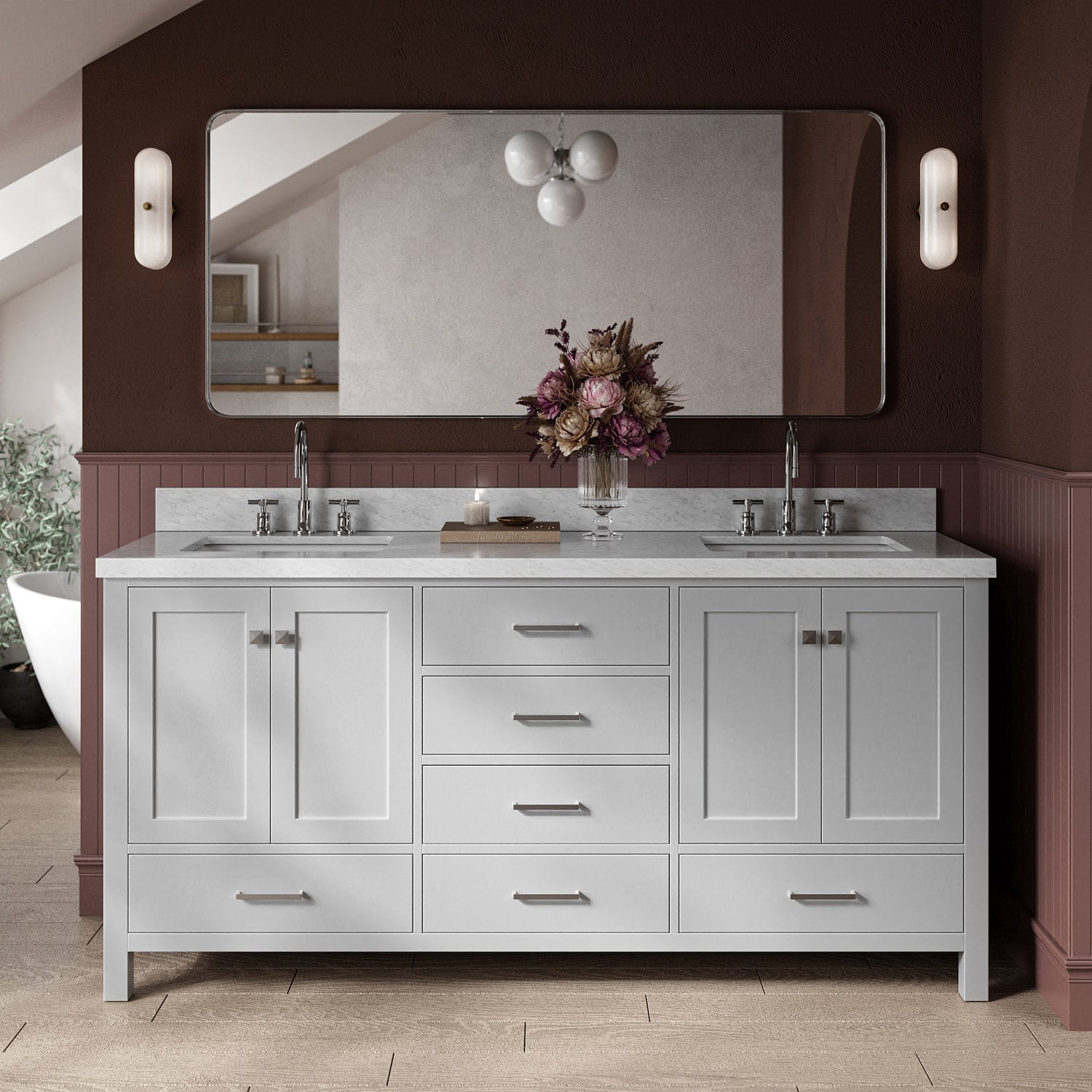 ARIEL A073DCWRVOGRY Cambridge 73-in Gray Undermount Double sink Bathroom Vanity with Carrara White Marble Natural marble Top