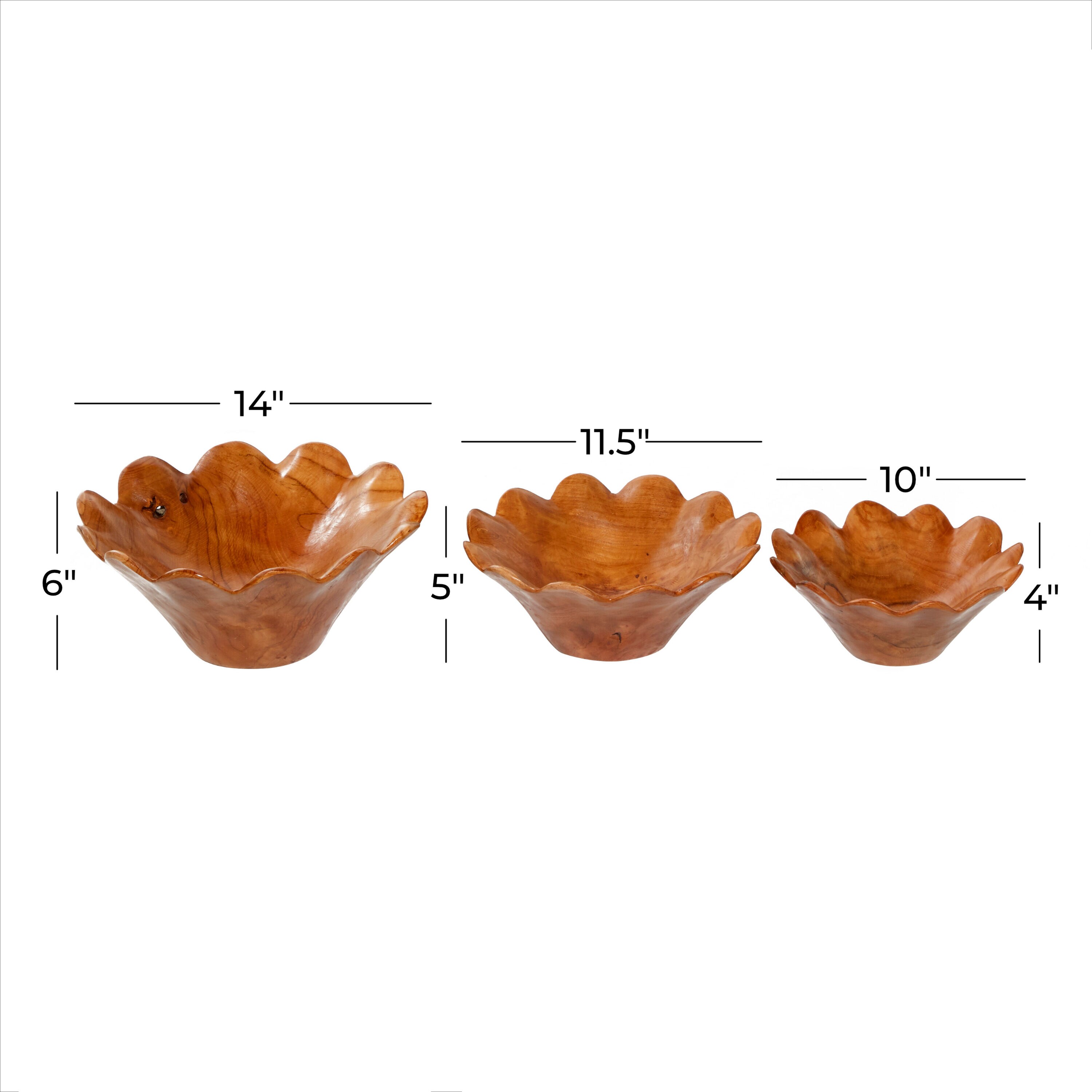 Handcrafted Teak Wood Floral Decorative Bowl Set
