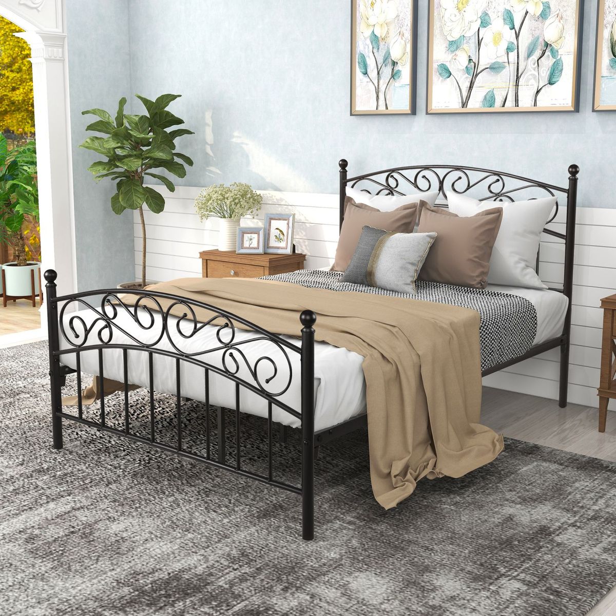 JASMODER 707F-BK Black Full Composite Platform Bed