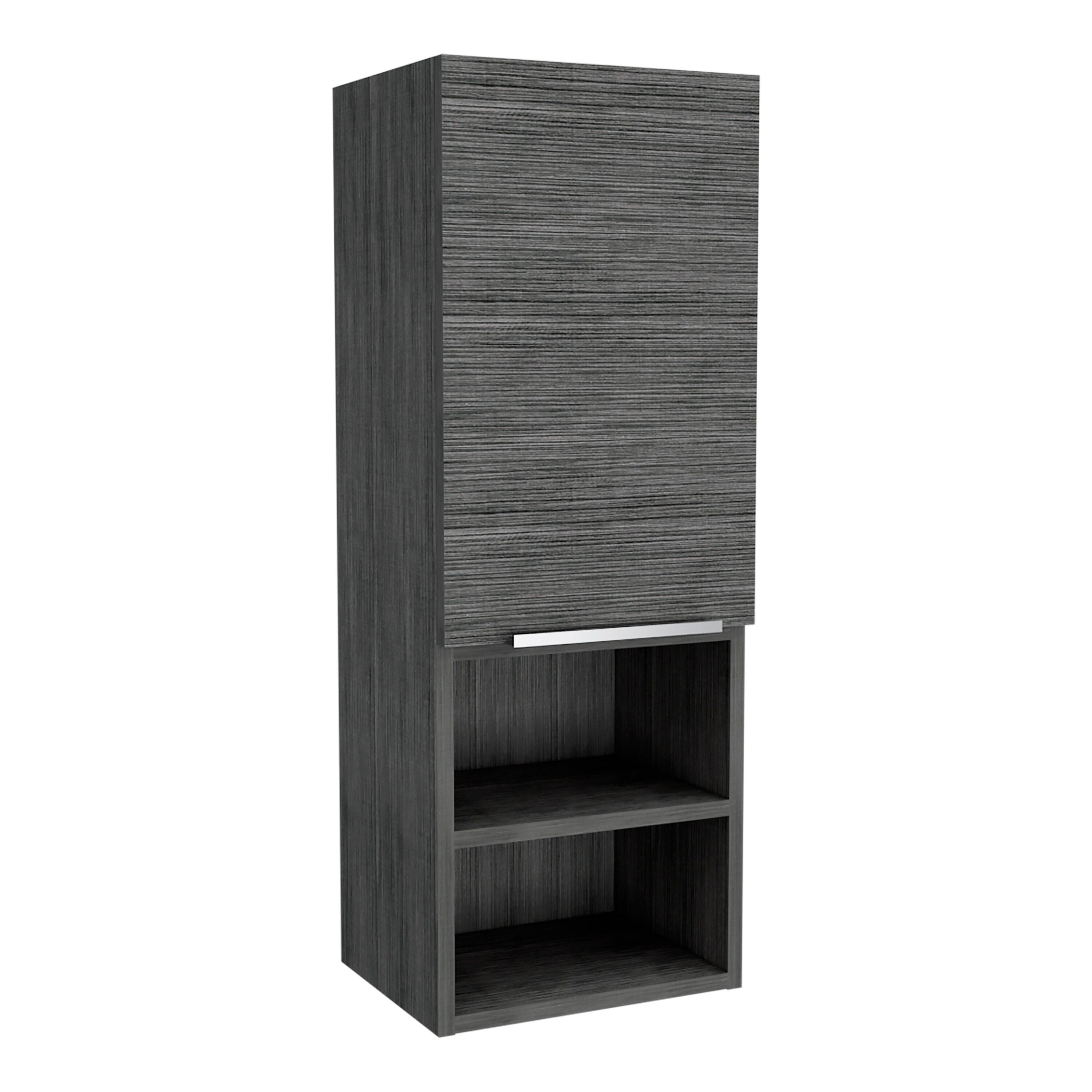 Vanityfus Wall Cabinet Two Open Shelves Single Door Cabinet-Smokey Oak