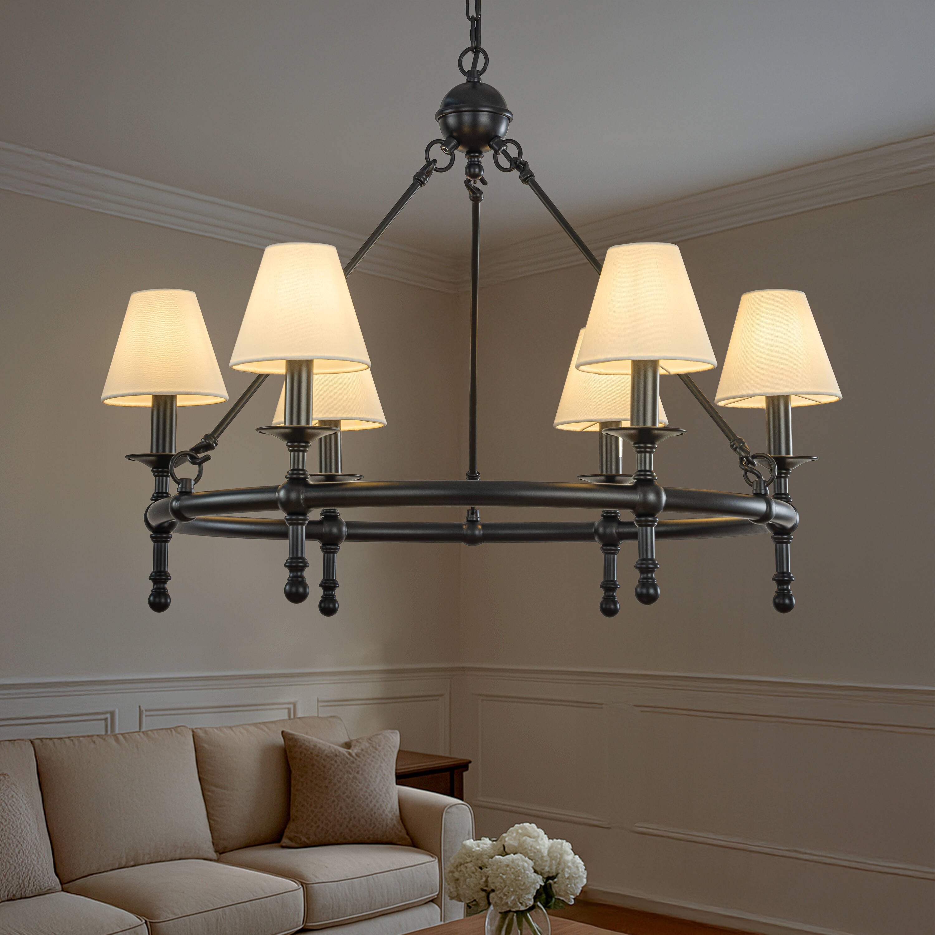 AloaDecor Lighting L7172D85MB05A 6 -Light Matte Black Vintage For Use in Bedrooms, Dining Rooms, Foyers, Kitchens, Living Rooms Chandelier