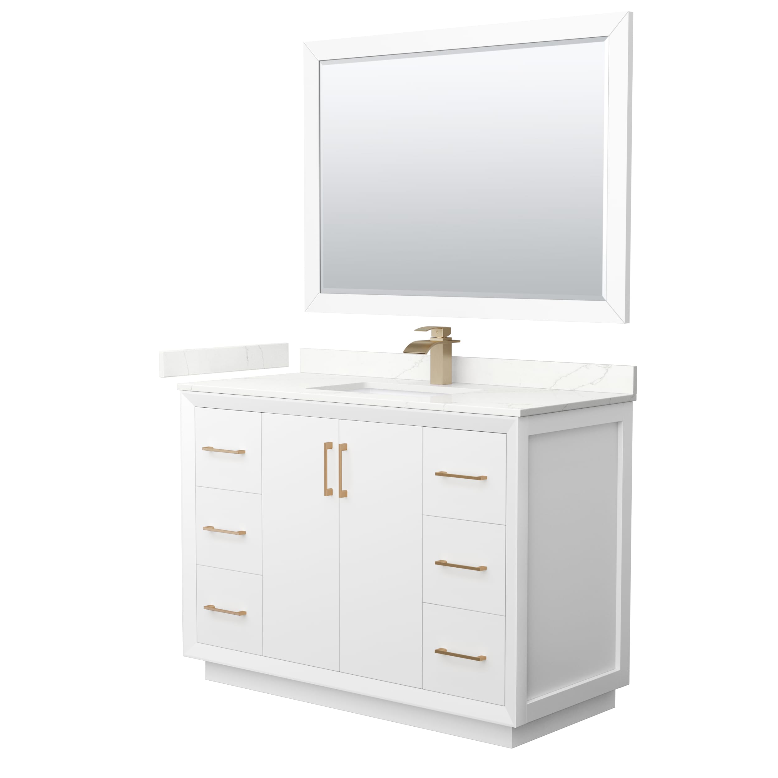 Wyndham Collection WCF414148SWZGTUNSM46 Strada 48-in White Undermount Single Sink Bathroom Vanity with Giotto Quartz Top (Mirror Included)