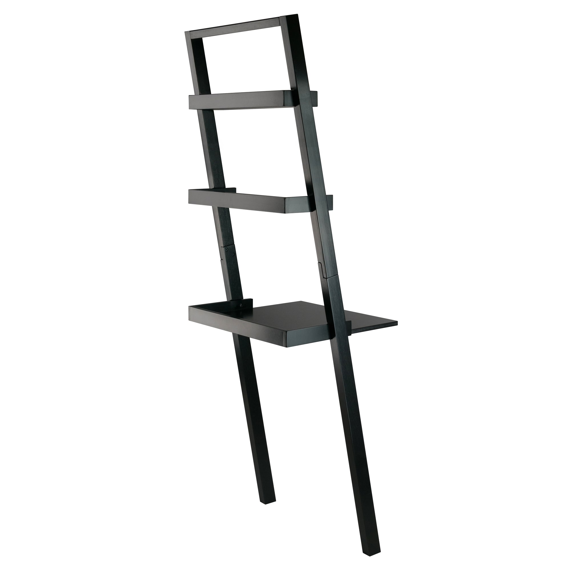 Sleek Black Wood Composite Leaning Desk with 2 Shelves
