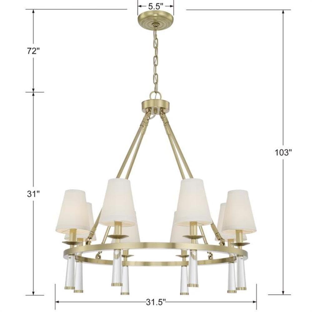 Elegant Aged Brass and Crystal 8-Light Chandelier with Silk Shade