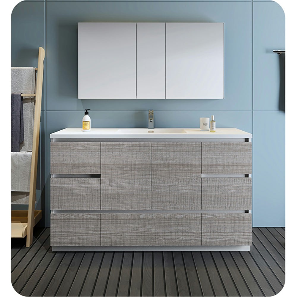 Fresca FCB9360HA-S-I Lazzaro 60-in Ash Gray Single sink Bathroom Vanity with White Acrylic Top