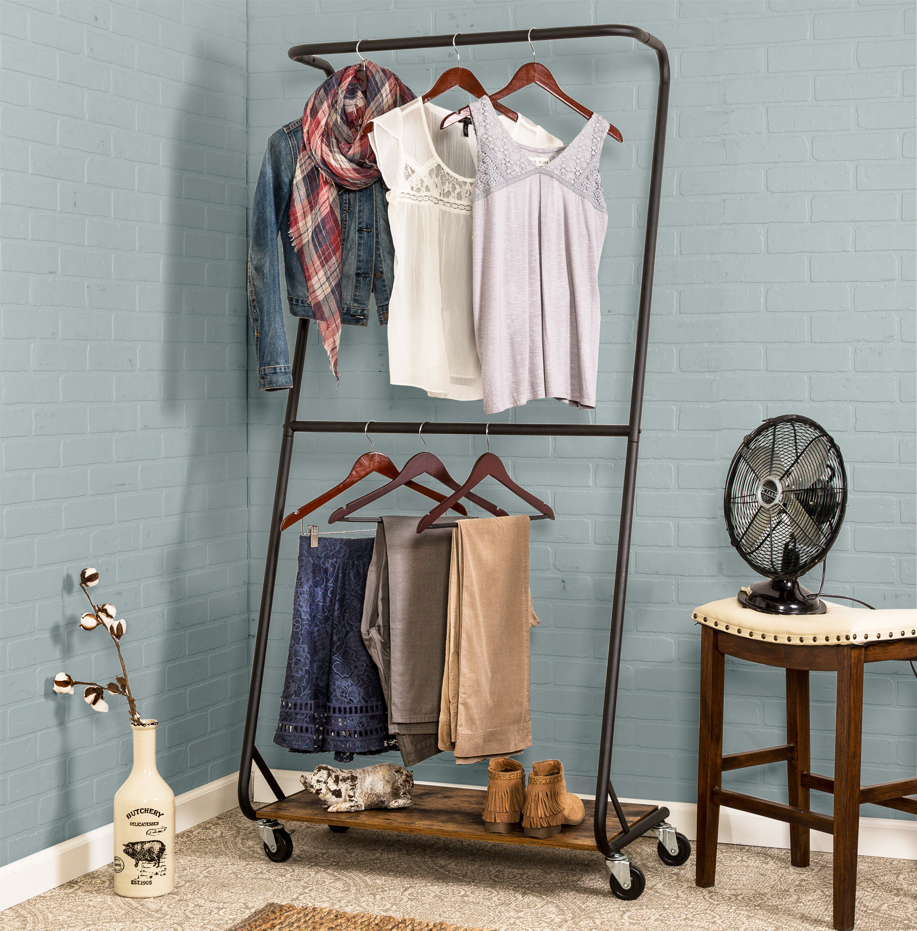 Honey-Can-Do Black Steel Rolling Clothing Rack in the Clothing