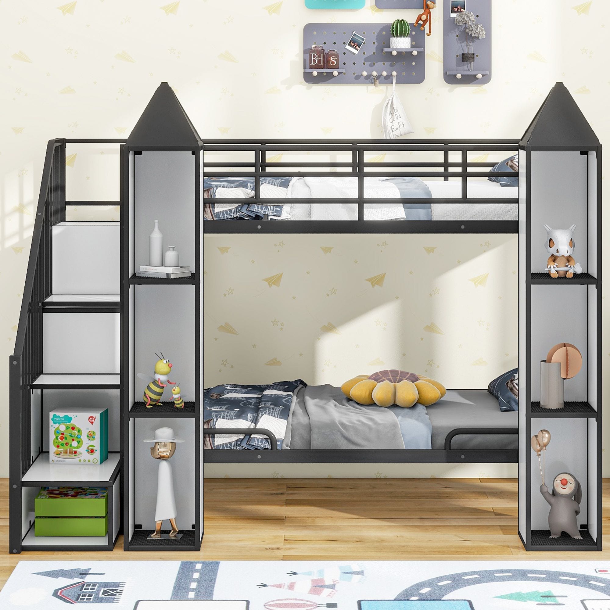 Yiekholo Black Twin Over Twin Bunk Bed in the Bunk Beds department at