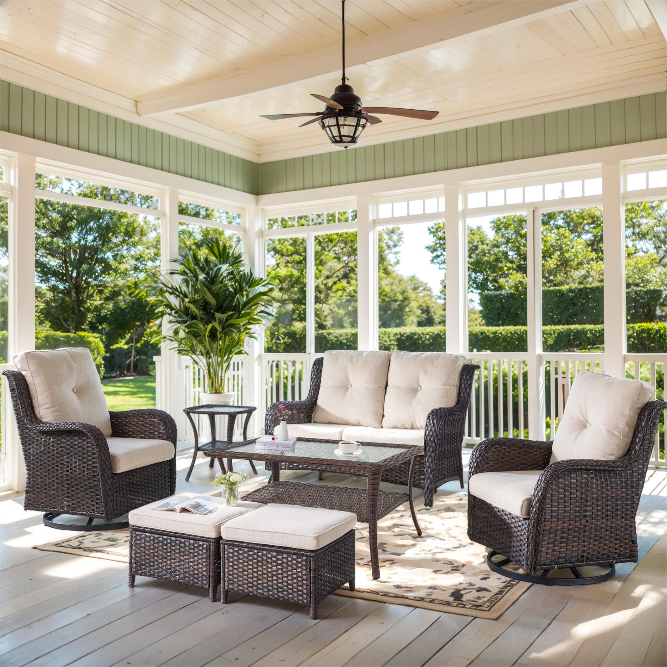 Jeehope PA038035014111-2 PAnorama Series 7 -Piece Wicker Patio Conversation Set with Beige Cushions