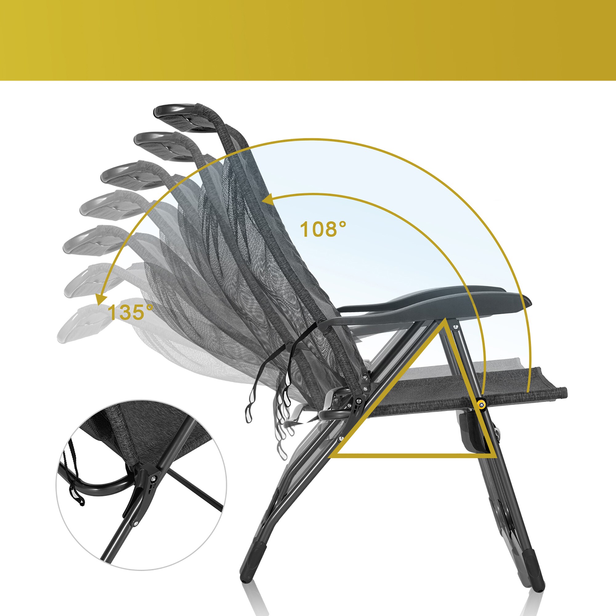 Gray Steel Folding Outdoor Patio Chair Set with Ottomans