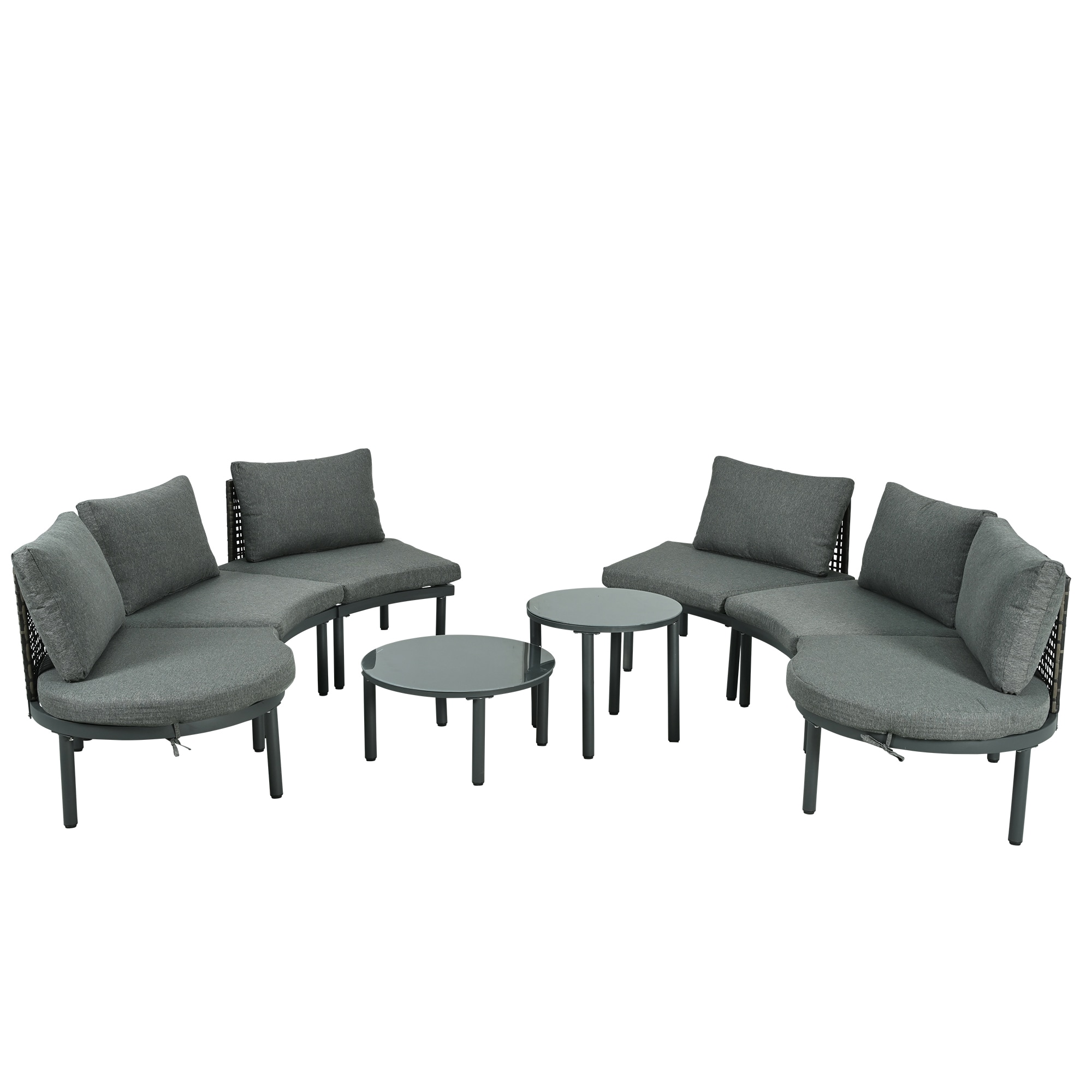 SINOFURN SYA010497BG Wicker Outdoor Sectional with Gray Cushions and Iron Frame