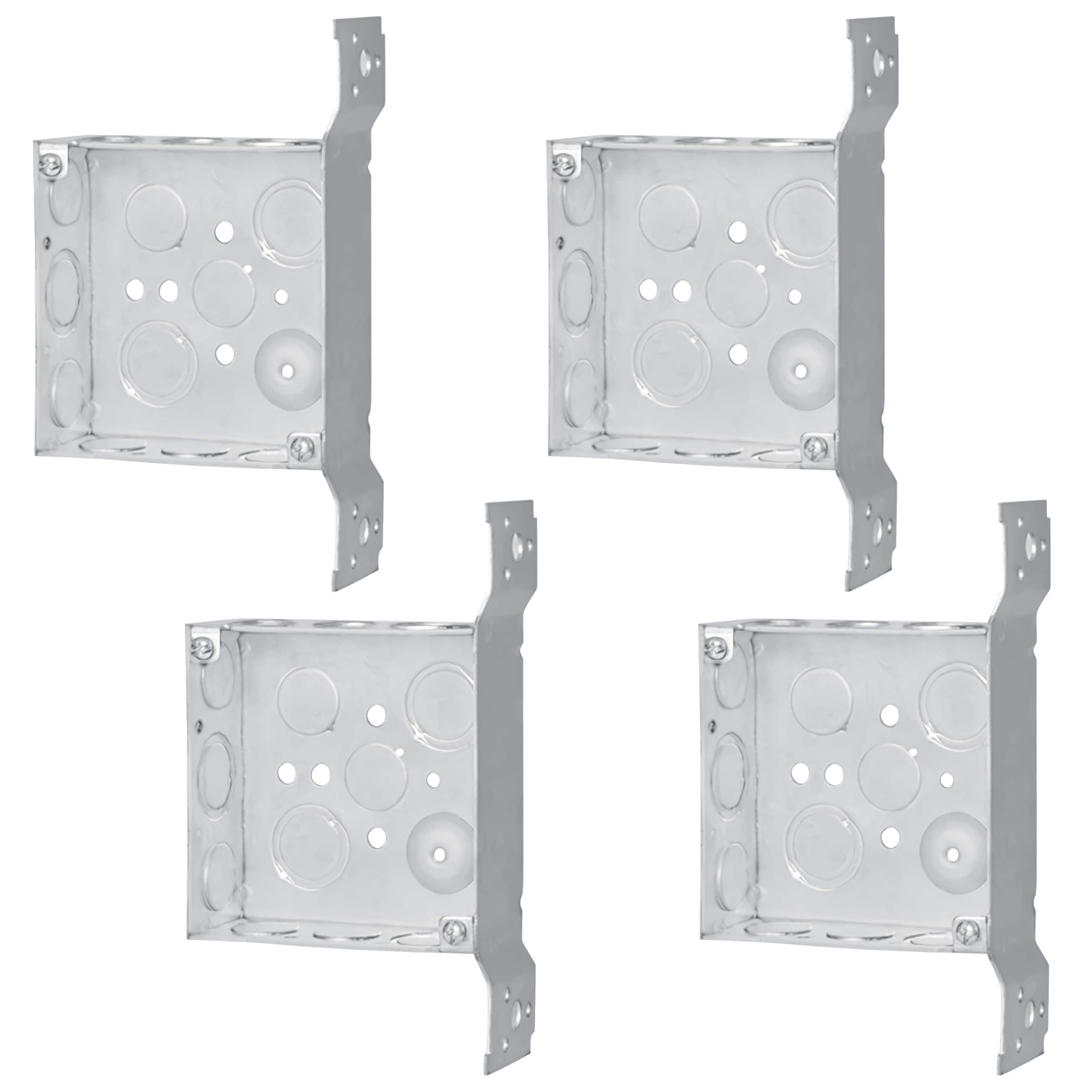 OHLECTRIC  4 Pack 4 Inch Welded Square Electrical Box with Side Bracket 1 2 and 3 4 Inch Knockouts 1 1 2 Inch Deep Junction Box Made of Galvanized Steel Ideal for Lighting Fixtures Switches and Receptacles