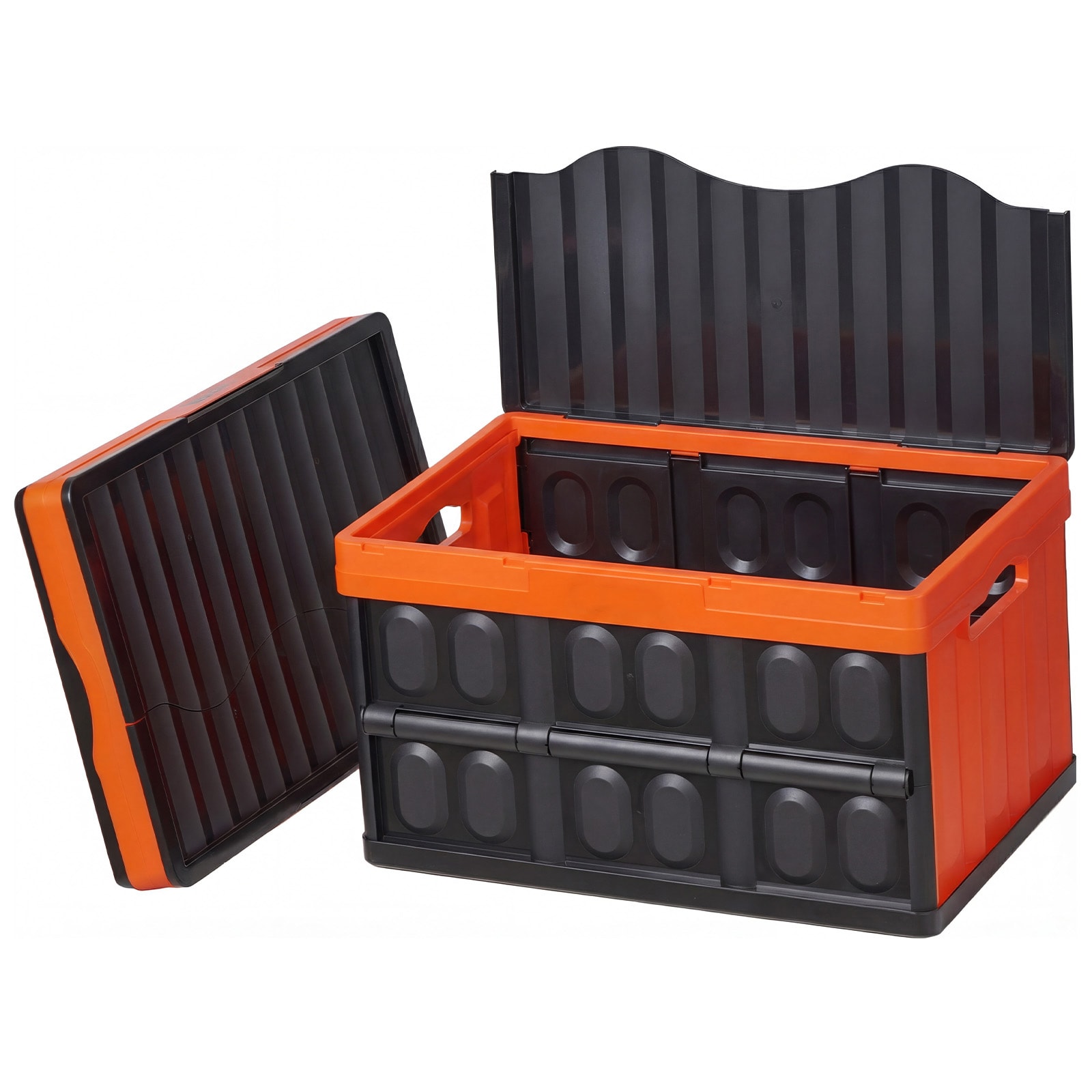 Mecale 45L Collapsible Storage Bins 3-Pack Folding Stackable PP Crates with Lids and Handles - Orange