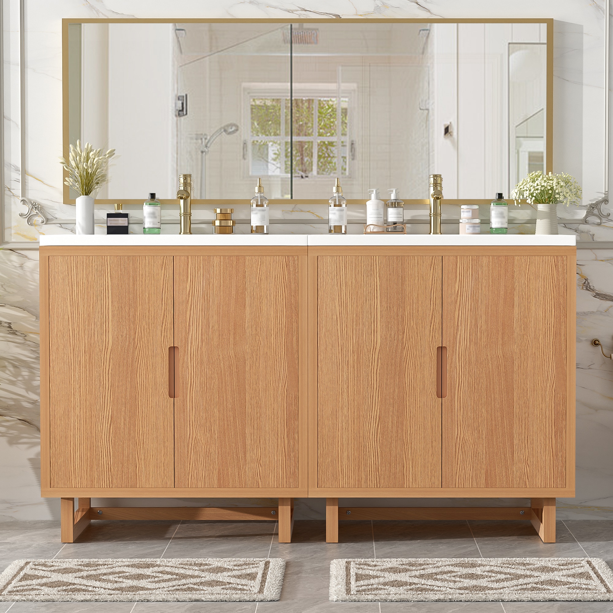ModernLuxe Assembly Required 60.2inch Bathroom vanity Set with Sink Combo Cabinet Bathroom Storage Cabinet Solid Wood Frame