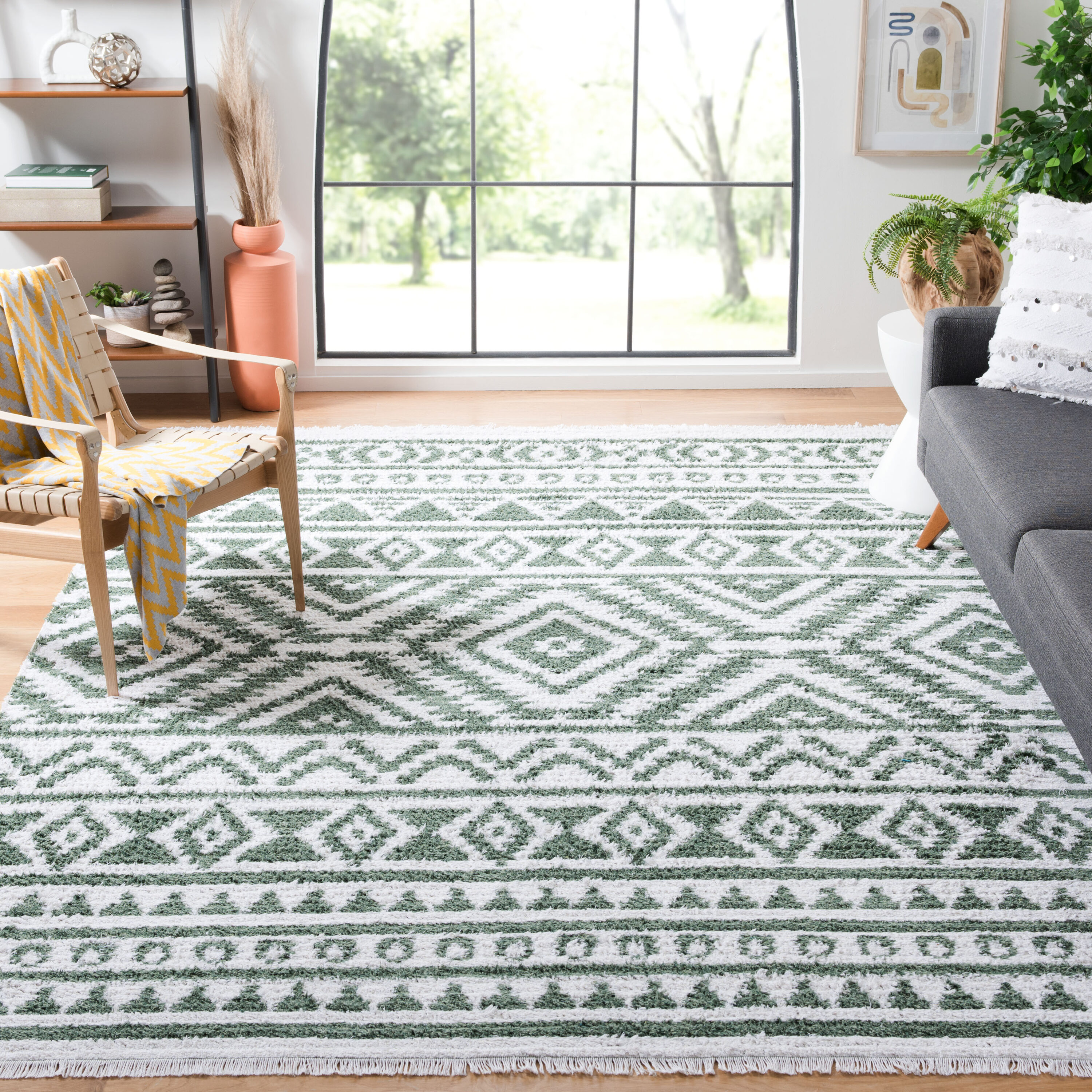 Augustine Agt849Y Green Ivory 8ft x 10ft Large Rectangle Rug