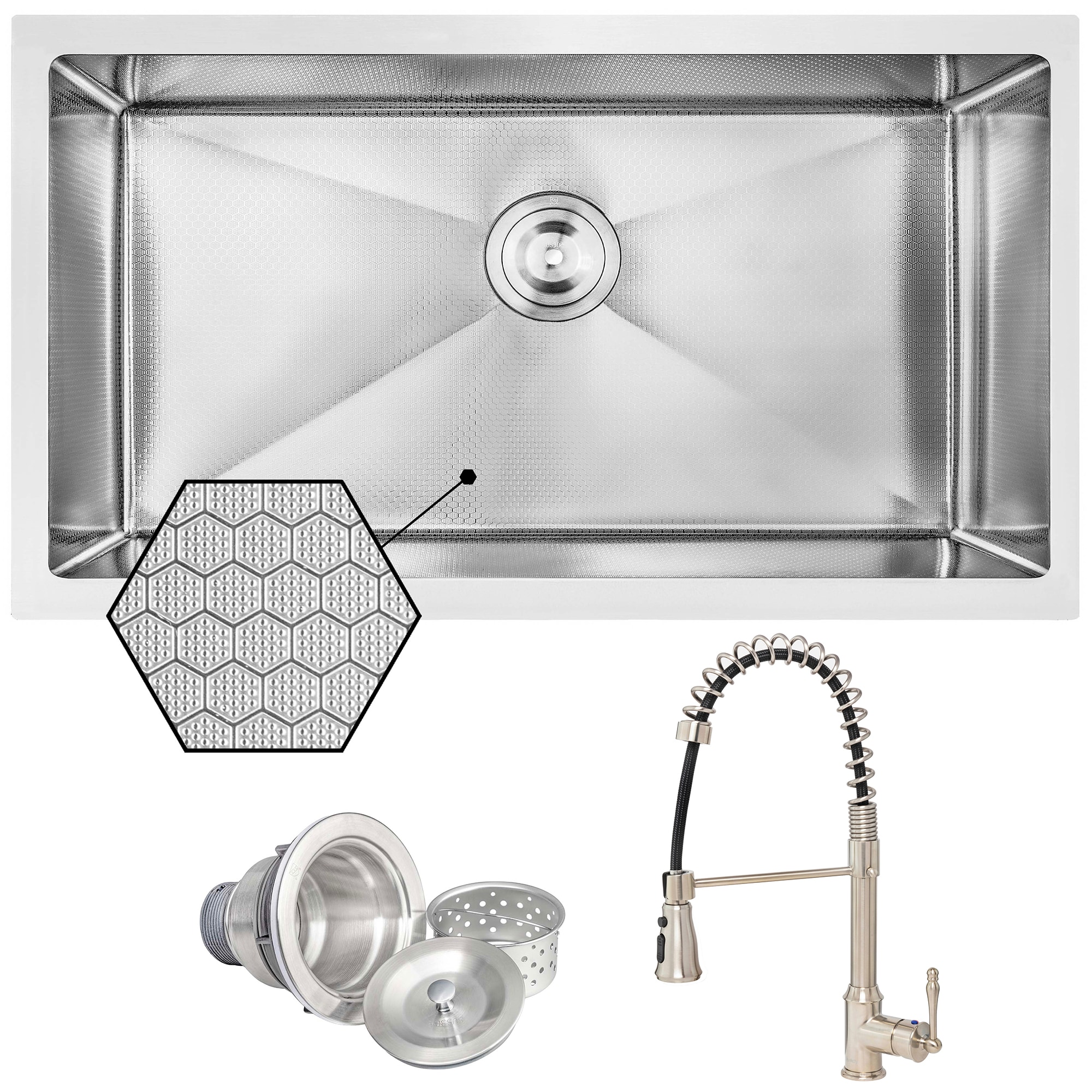 AKDY Undermount 32-in x 19-in Stainless steel Single bowl 22 -Gauge Kitchen Sink All-in-One Kit