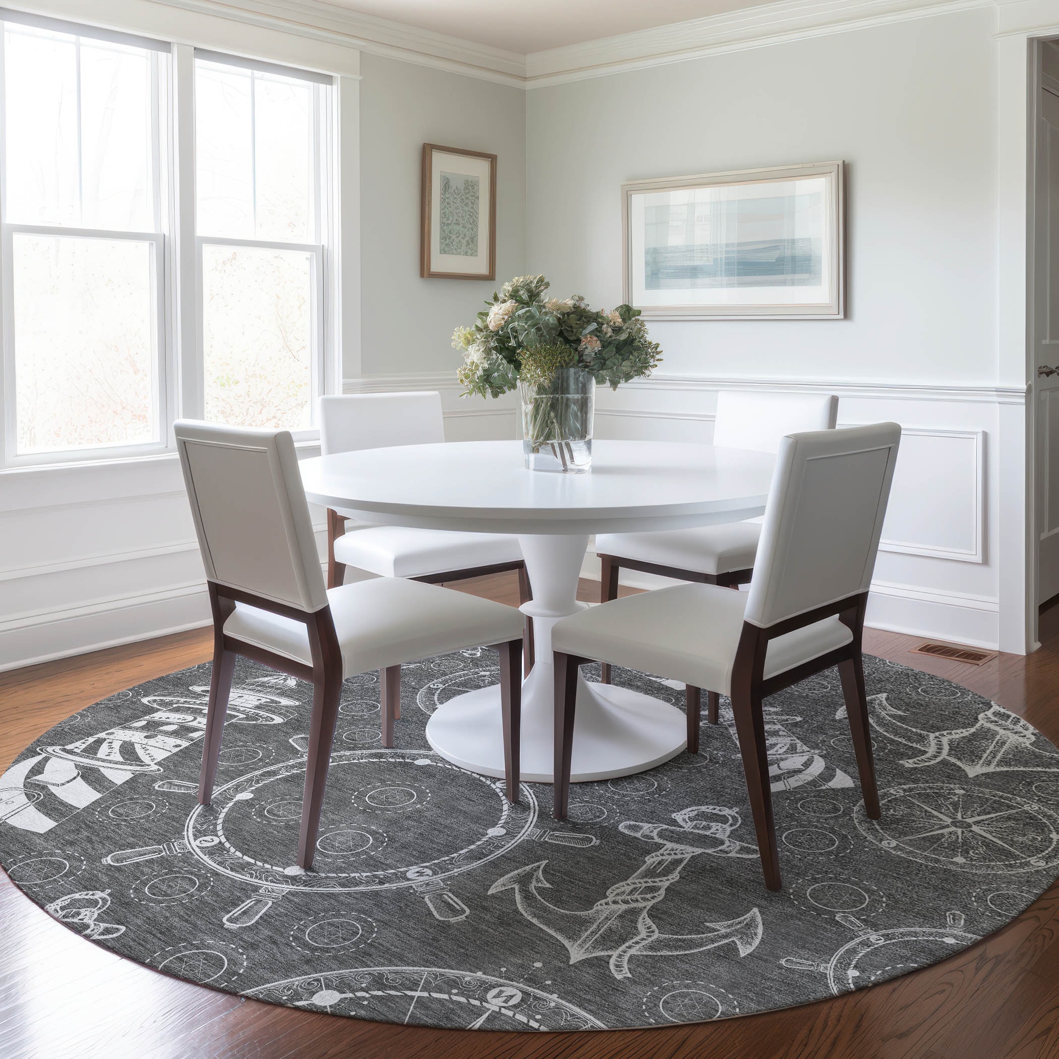 Addison Rugs AMF154GY8RO Mayfield AMF154GY 8 x 8 (ft) Loomed Polyester Gray Round Indoor Geometric Machine washable Area rug