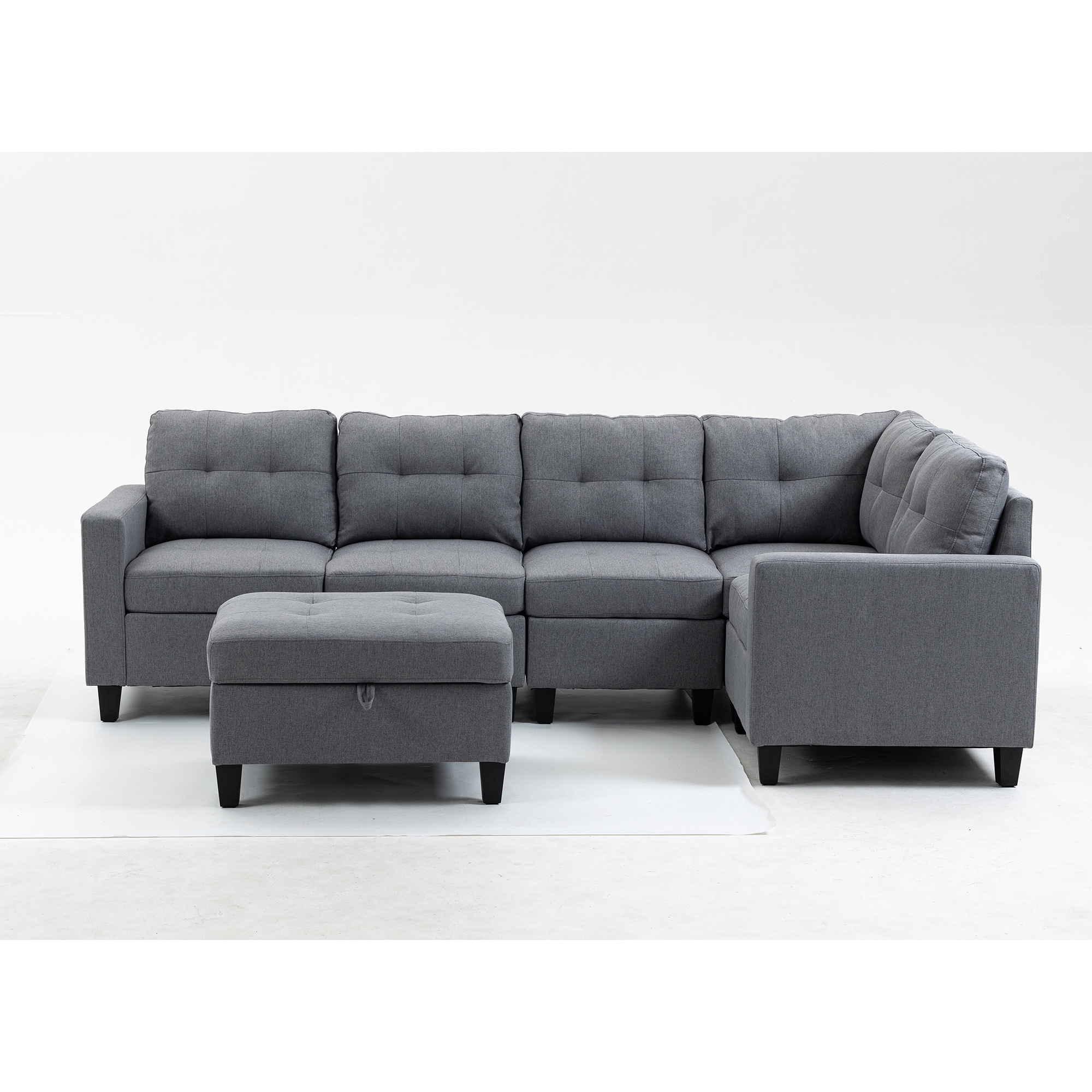 KINWELL 82 in. W Square Arm Polyester 3-Seater Rectangle Sofa in Gray with Toss Pillows