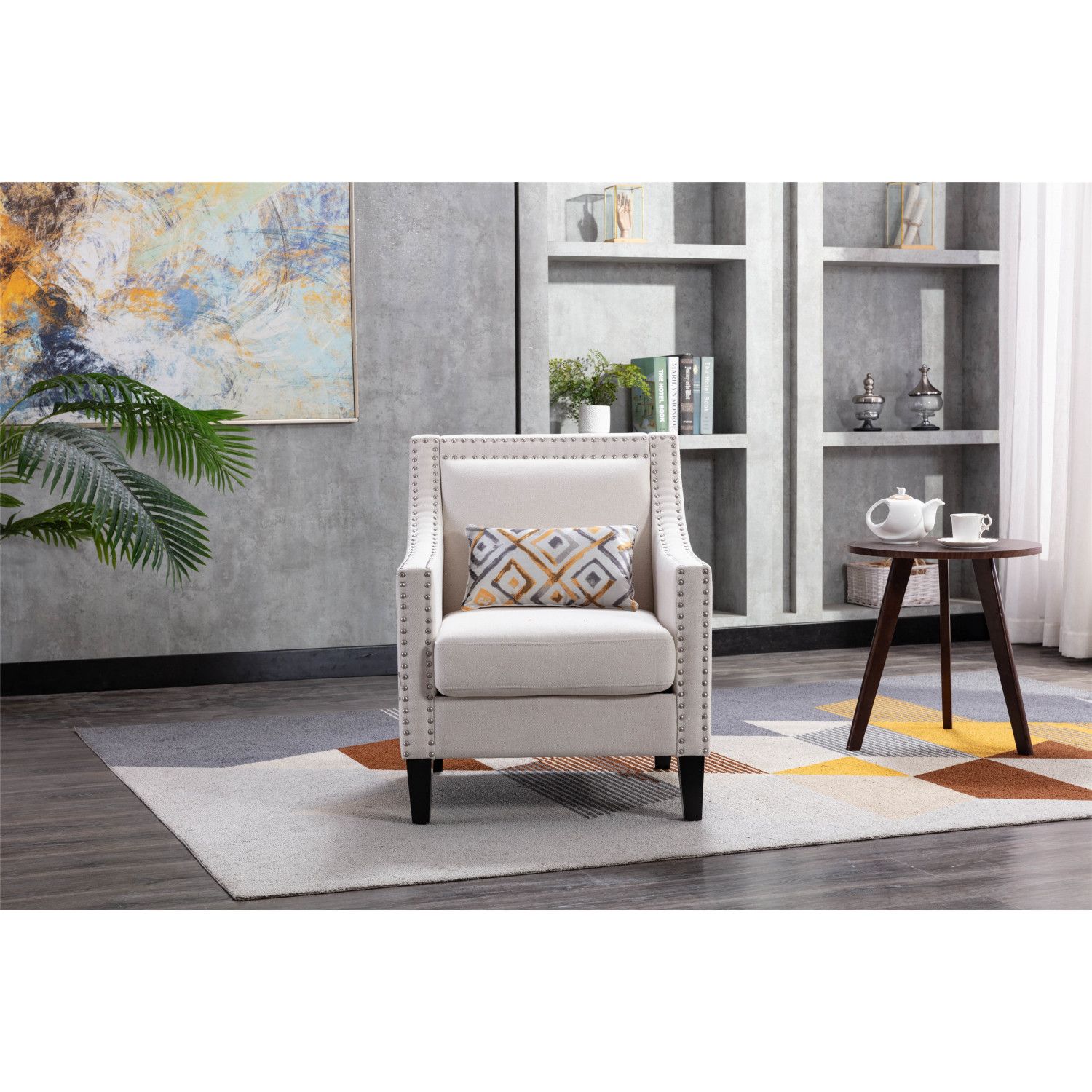 JASMODER Modern Beige Linen Accent Chair at Lowes.com