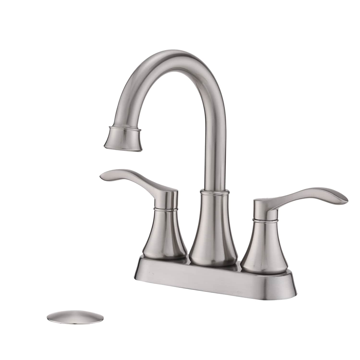 Clihome Sink Faucet Brushed Nickel 2-handle 4-in centerset WaterSense Bathroom Sink Faucet with Drain