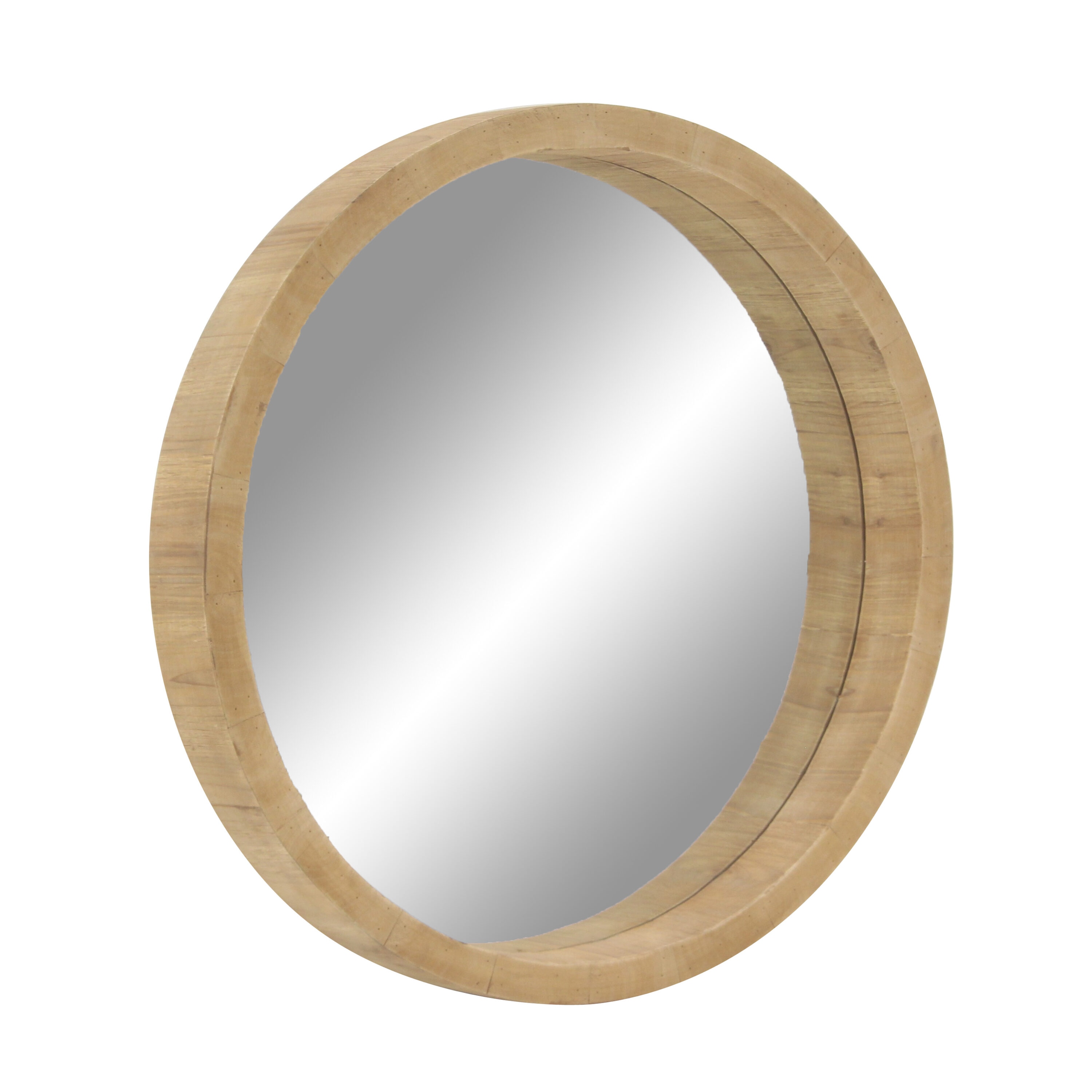 Natural Brown Round Wood Wall Mirror, 32"