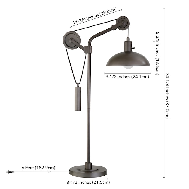 Hailey Home Neo Aged Steel Table Lamp, Industrial Pulley Floor Lamp