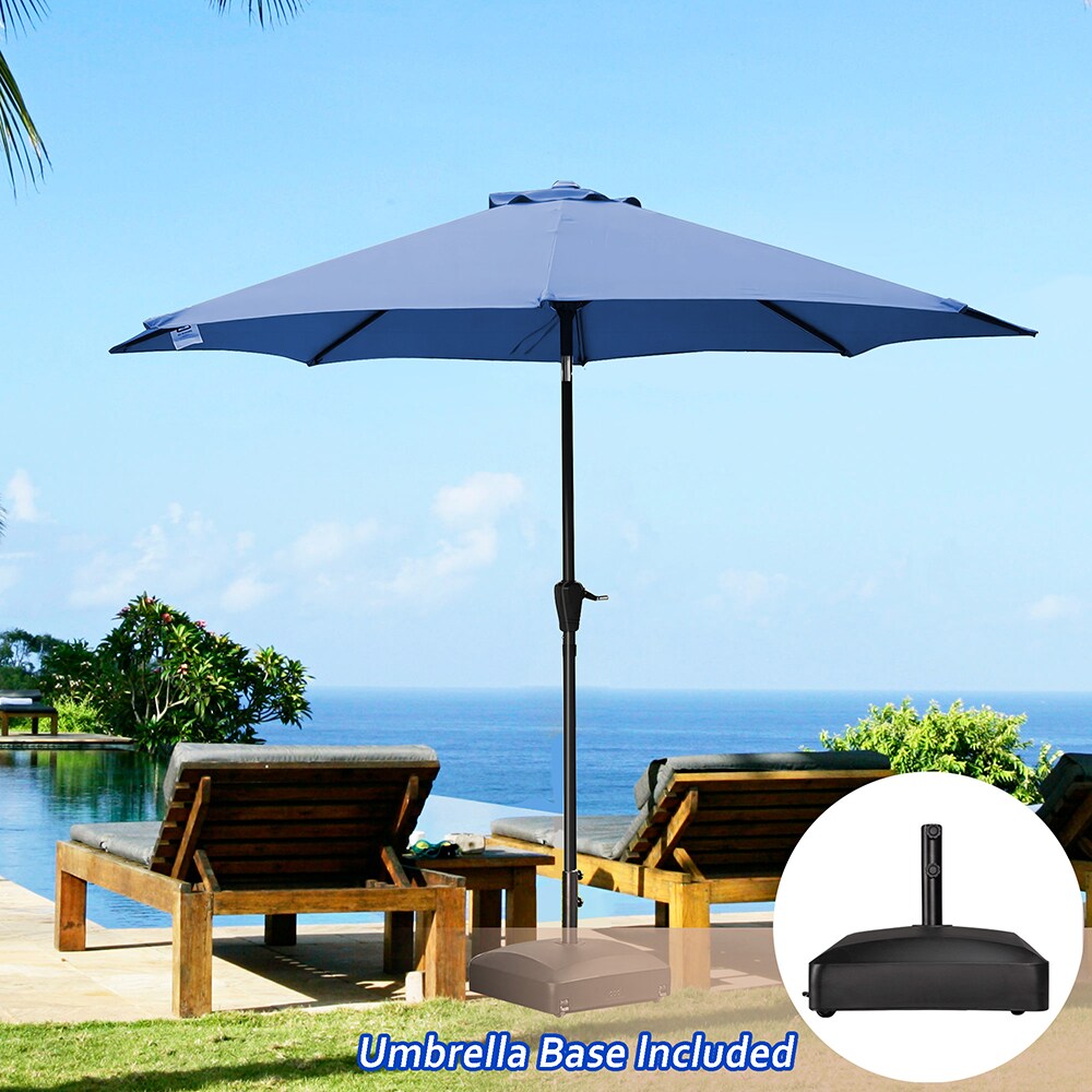 Sunrinx MG1-21-ZBGS 9-ft Steel Blue Push-button Tilt Market Patio Umbrella with Base
