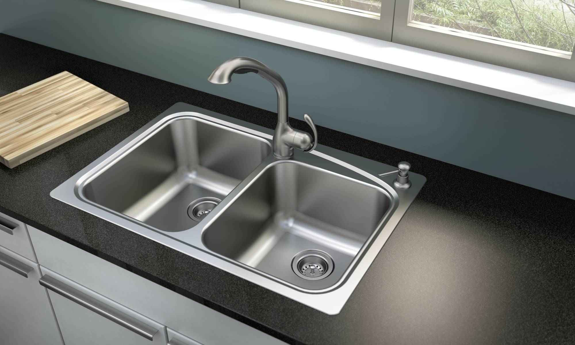 Moen Lainie Dual-mount 33-in x 22-in Stainless Steel Double Offset Bowl  2-Hole Kitchen Sink All-in-one Kit in the Kitchen Sinks department at