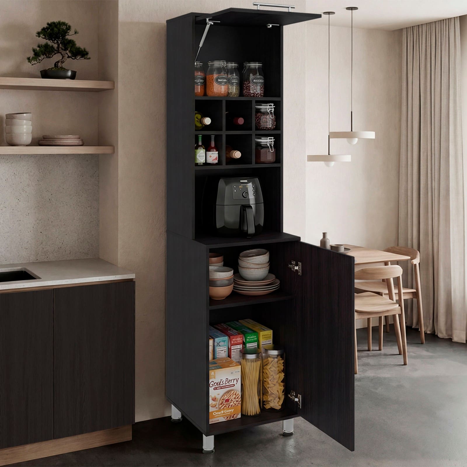 GlasFlength  80-Inch Double Door Kitchen Pantry Cabinet Tall Storage Cabinet 6 Spice Cubbies 4 Interior Shelves Space Storage for Kitchen Garage Home Utility Use Dark Brown