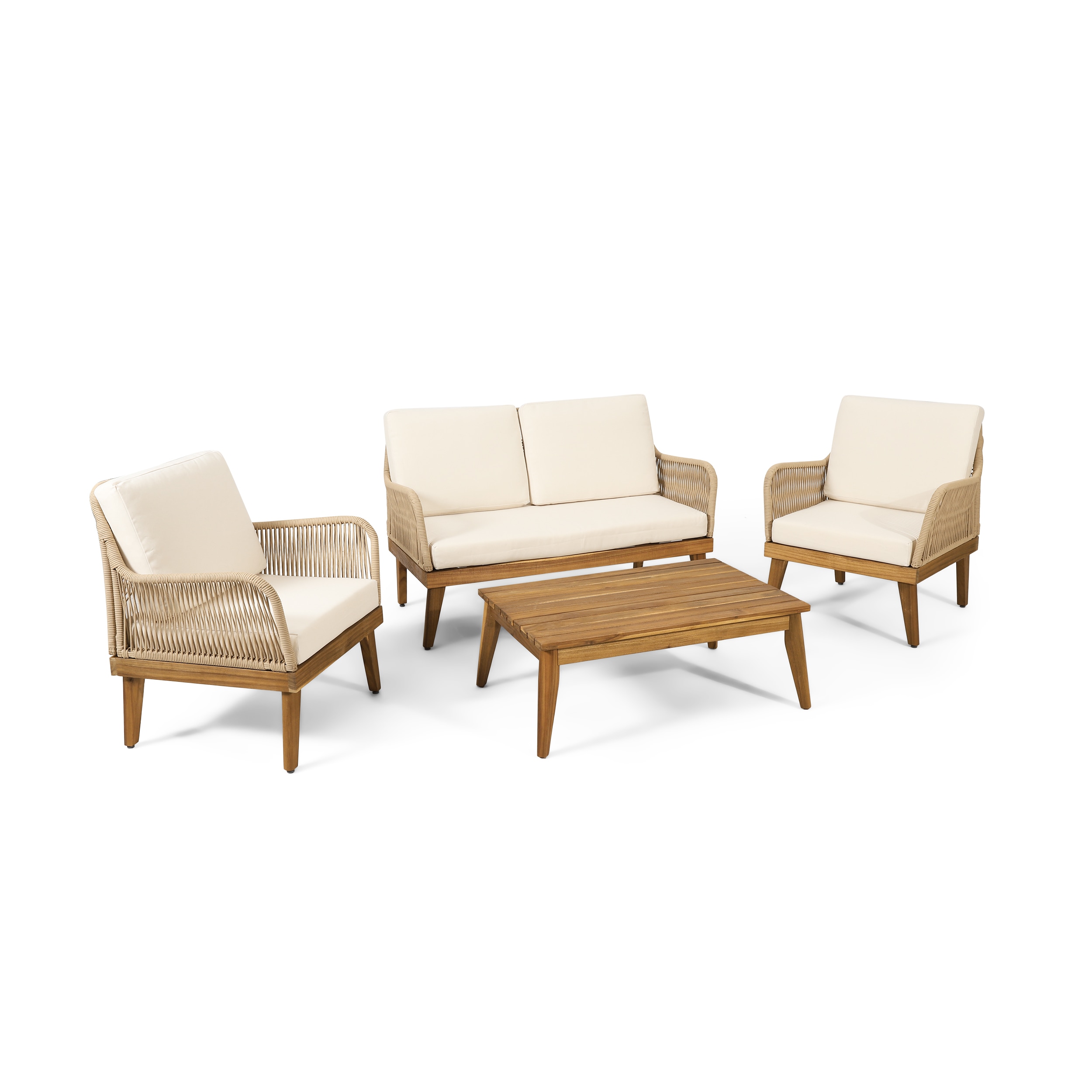 4 -Piece 3 Patio Sofa Conversation Set with Beige Cushions