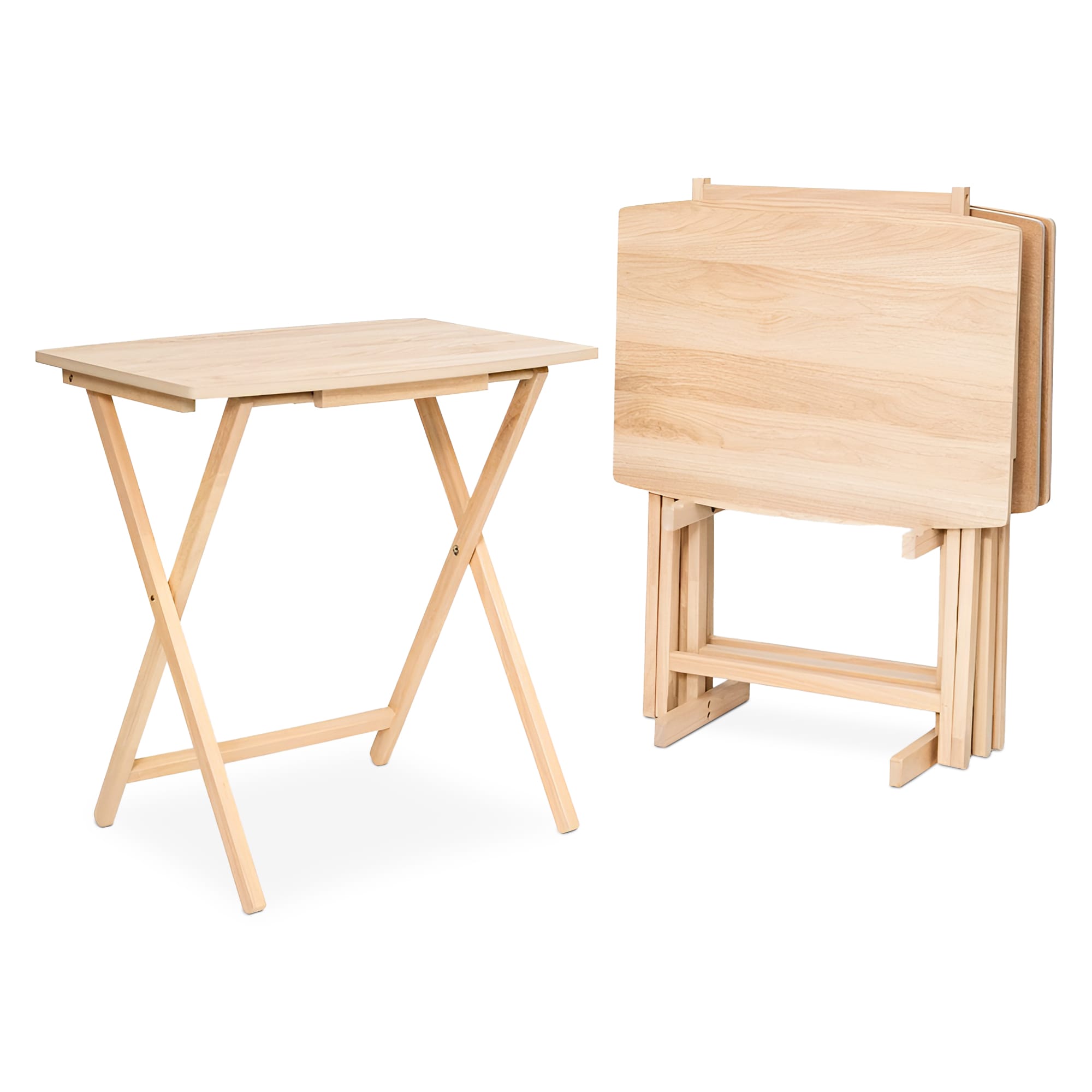PJ Wood  5 Pack XL Oversize Tray Table for Living Room or Kitchen Natural Wood