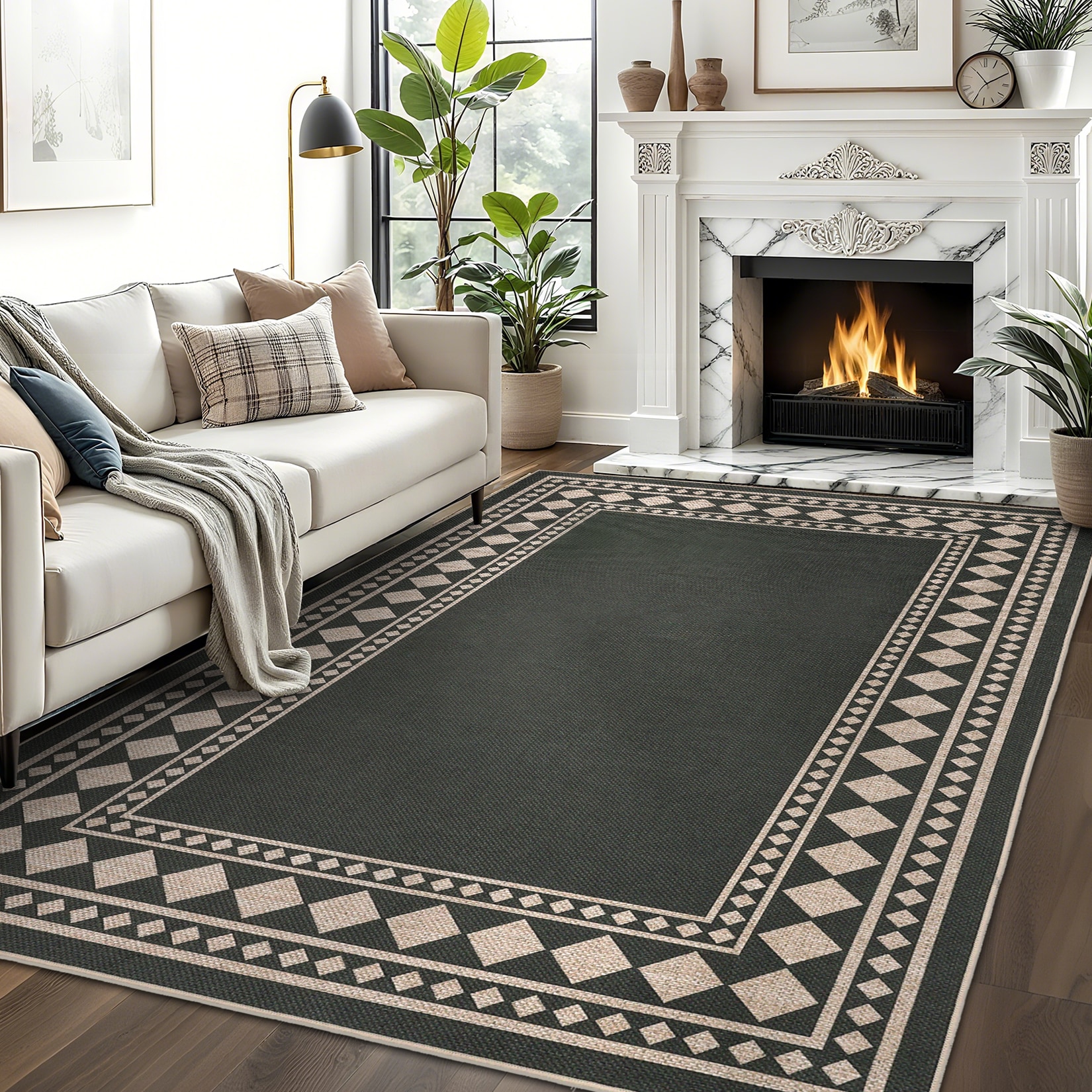 Aoile 3 x 5 ft Black Washable Geometric Area Rug Modern Bordered Soft ...