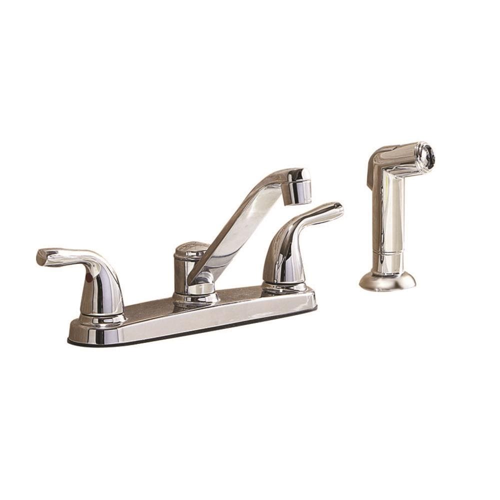 Project Source Chrome 2 Handle Deck Mount Low Arc Handle Kitchen Faucet Deck Plate Included In The Kitchen Faucets Department At Lowes Com