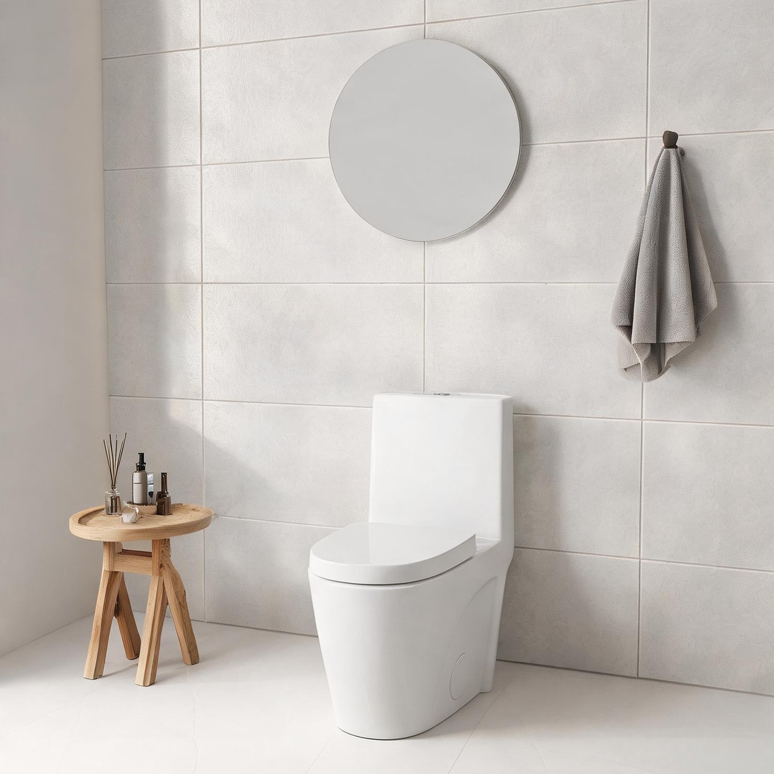 SUNCREAT - Elongated Comfort Height One-Piece Toilet with Dual Flush and Soft-Close Seat Crisp Wh...