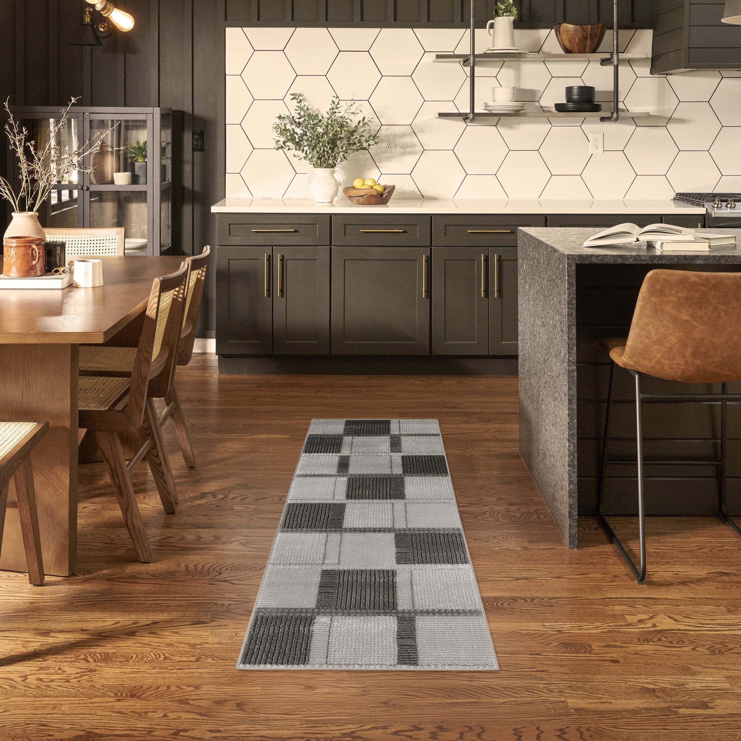Nourison Home 841491120224 2 x 6 (ft) Loomed Grey Black Rectangular Indoor Runner rug