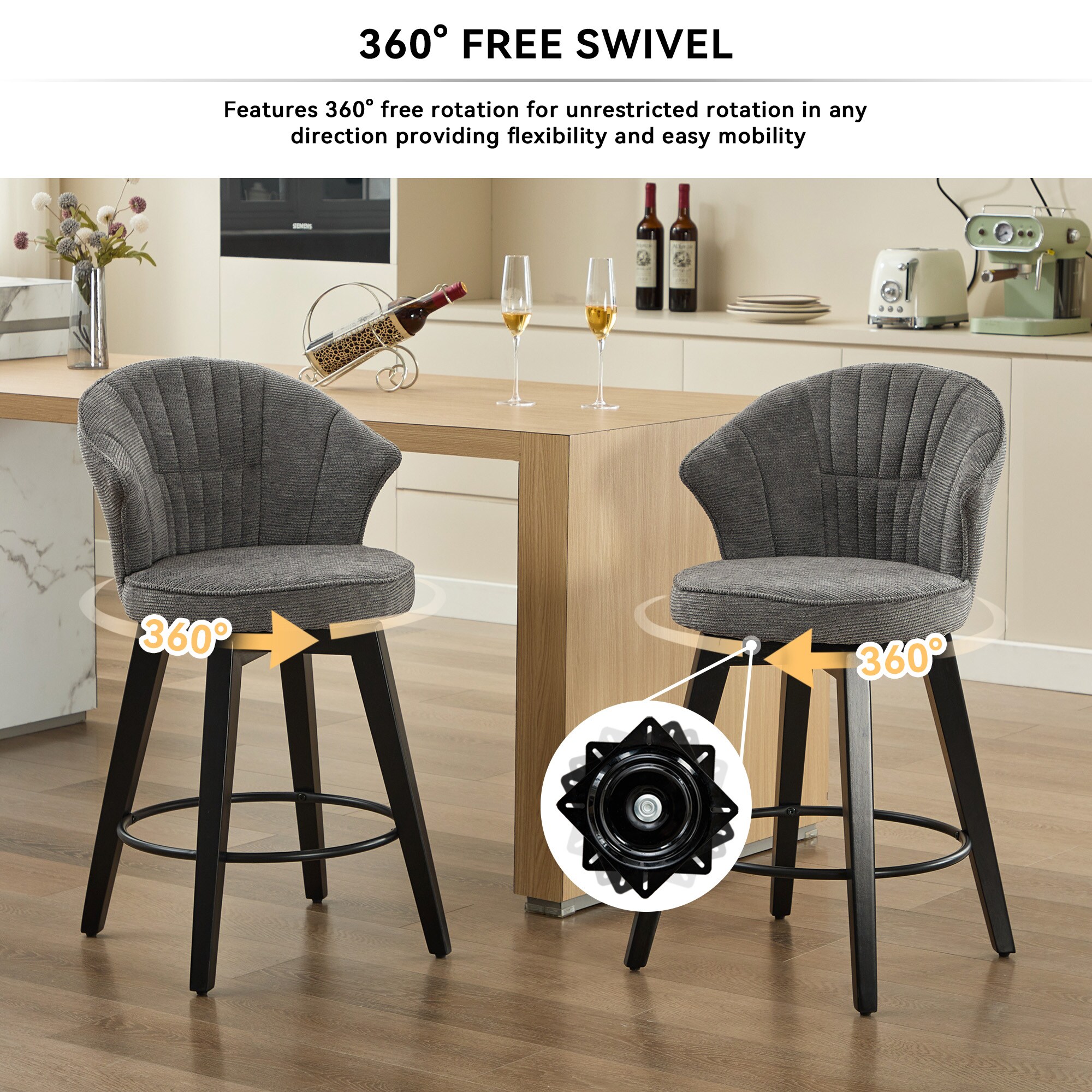 GDFStudio Wing Back Swivel Bar Stools Set of 2 - 25 Inch Counter Height ...