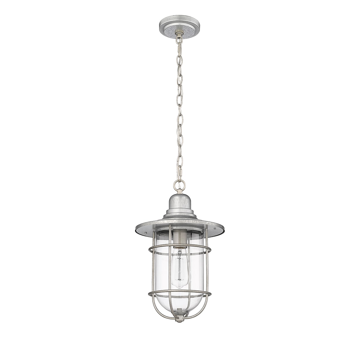 Galvanized Steel Glass Outdoor Hanging Lantern, 16" Height