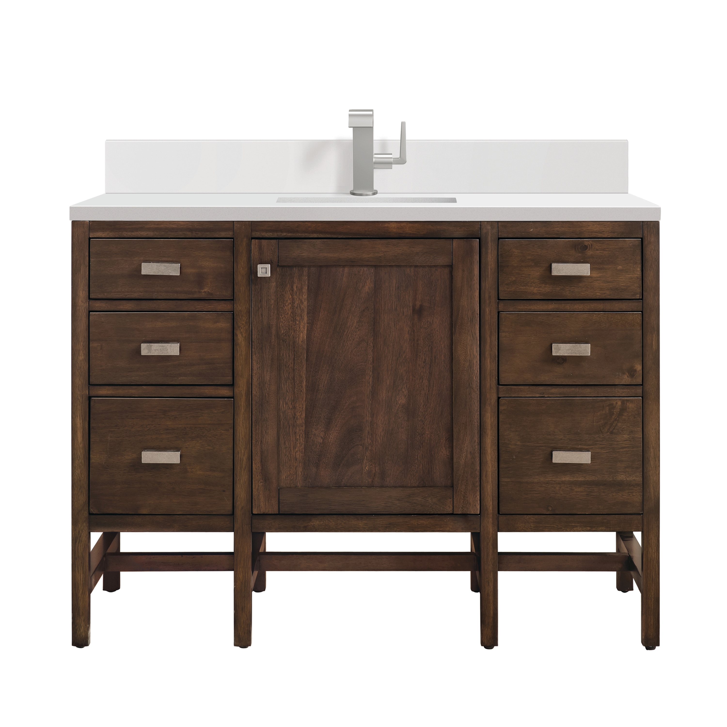 James Martin Vanities E444-V48-MCA-1WZ Addison 48-in Mid-century Acacia Undermount Single Sink Bathroom Vanity with White Zeus Quartz Top