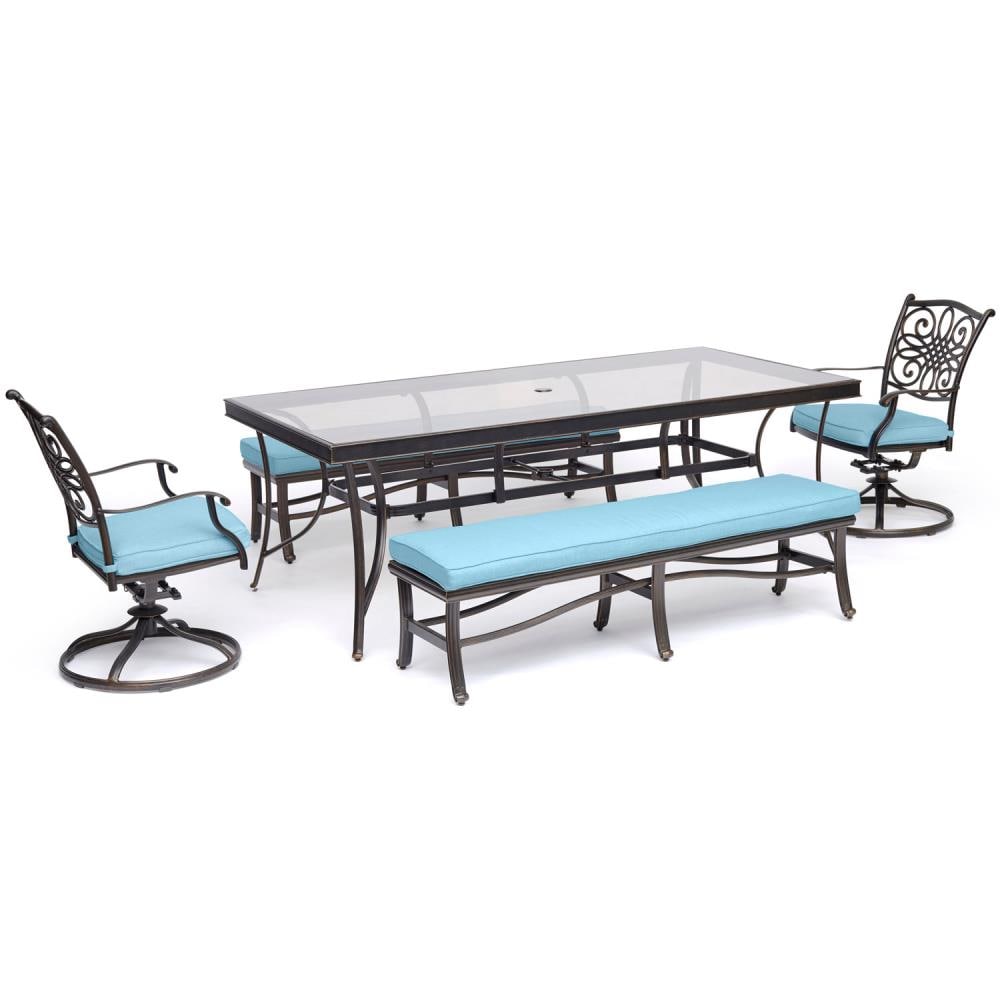 Hanover TRADDN5PCSW2GBN-BLU Traditions 5-Piece Bronze Patio Dining Set with Blue Cushions