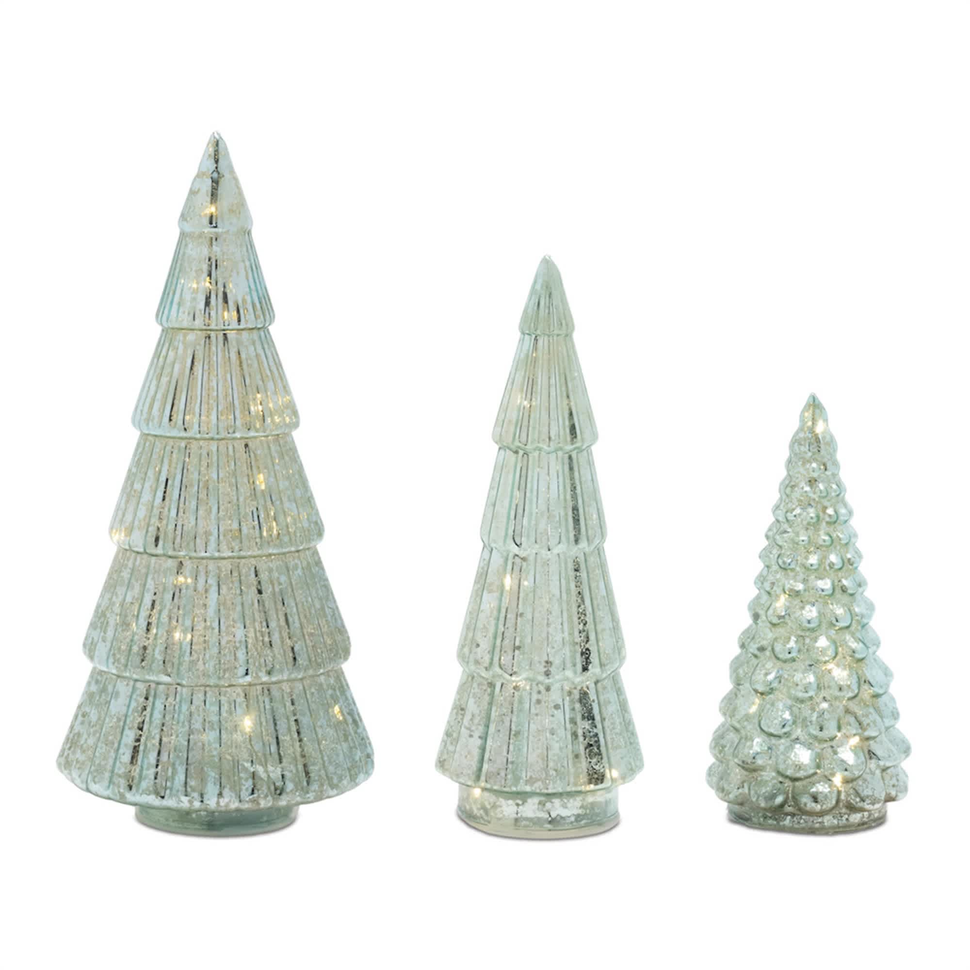 Melrose International 90354DS LED Tree (Set of 3) 7.25H 9.5H 11.5H Glass 3 AA Batteries Not Included 6 Hr Timer
