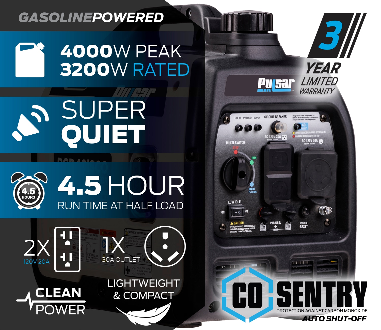 Pulsar Products OEM 4000-Watt Gasoline Portable Generator – CARB Compliant, 3200 Running Watts, 4.5-Hour Run Time PGD40ISCO Sansujyuku sansujyuku.com