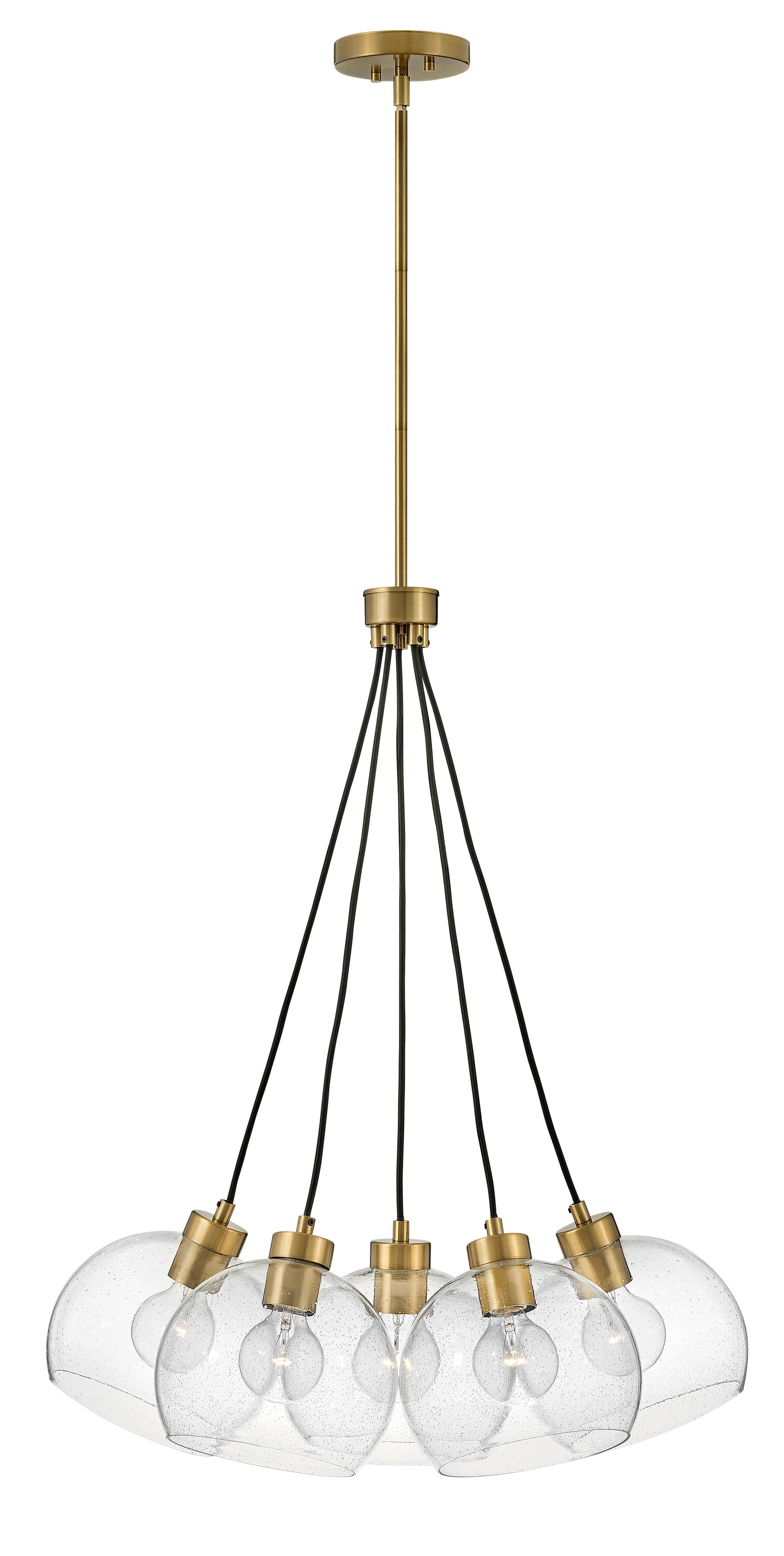 Rumi Modern 5-Light Pendant in Lacquered Brass with Clear Seedy Glass